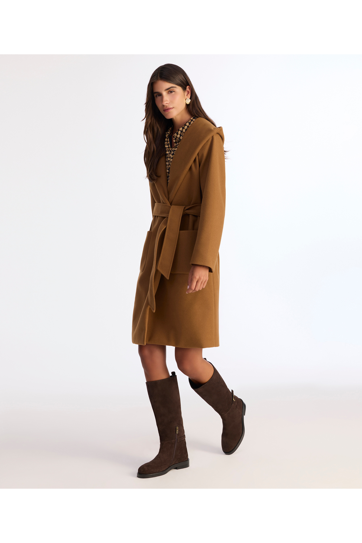 Yargıcı  Kapüşonlu Ve Kemerli Uzun Palto - Görsel 4