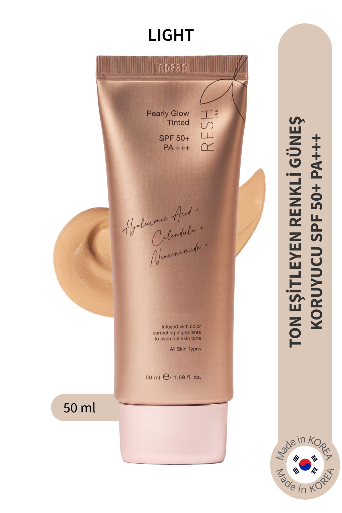 RESH LAB Pearly Glow Tinted Light SPF50+ PA+++ - Renkli SPF50+ Ton Eşitleyici Güneş Kremi - Fiyatı, Yorumları