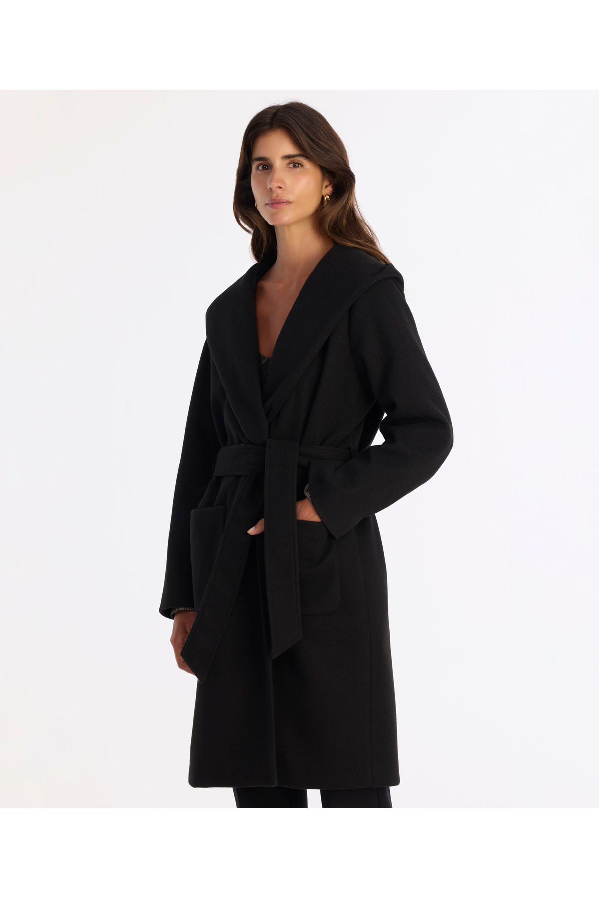 Yargıcı  Kapüşonlu Ve Kemerli Uzun Palto - Görsel 3