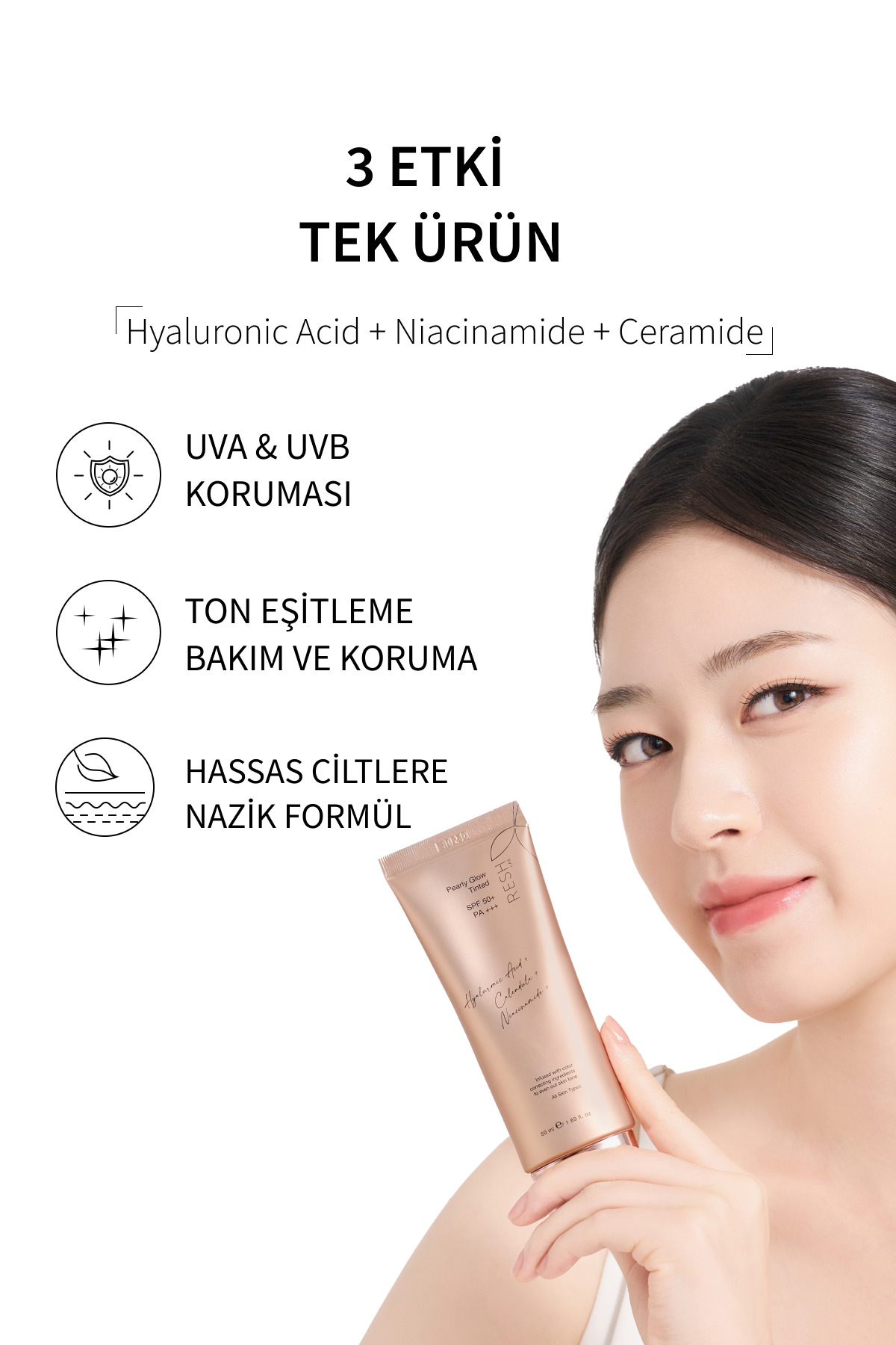 کرم ضد آفتاب رنگی Pearly Glow Tinted Light SPF50+ PA+++ - کرم ضد آفتاب رنگی SPF50+ با رنگ یکنواخت — بژ YNGC4937639 — تصویر 3 از 7