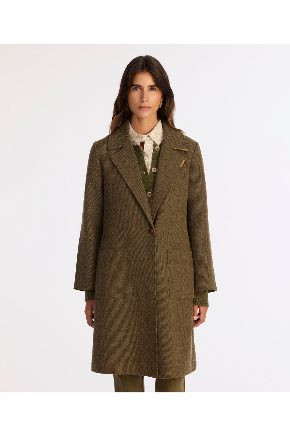 Yargıcı  Dikiş Detaylı Kemerli Uzun Palto - Görsel 2