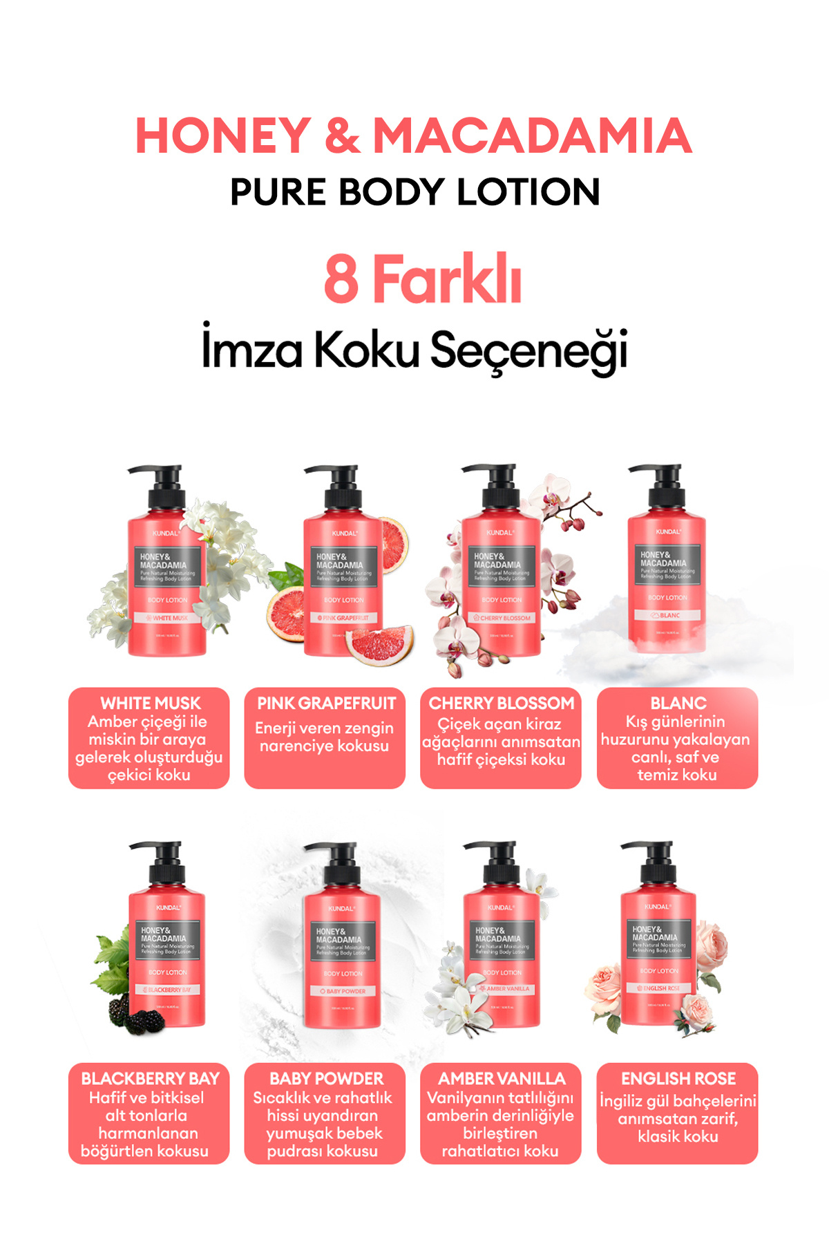 Nemlendirici ve Besleyici Vücut Losyonu KUNDAL Honey & Macadamia Pure Body Lotion (Cherry Blossom) — 7210 — تصویر 9 از 9