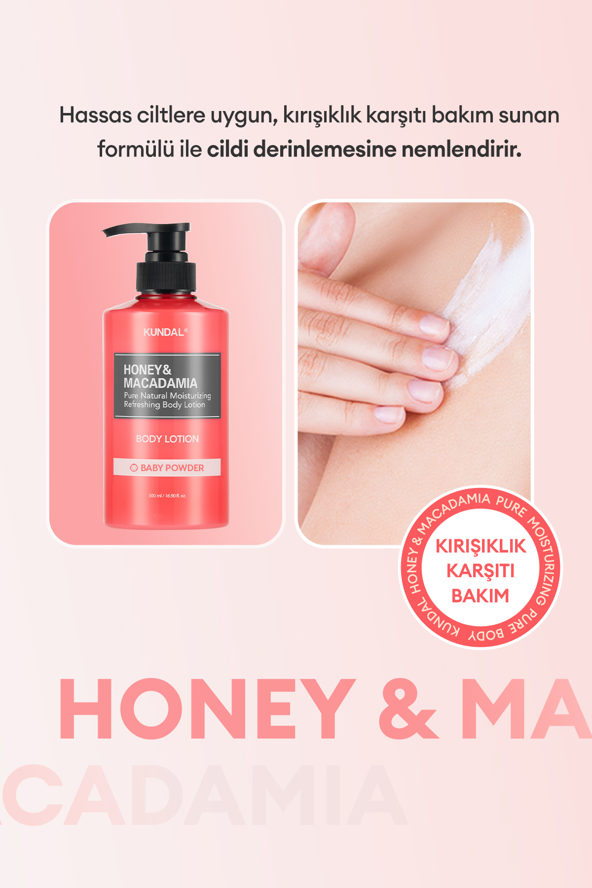 Nemlendirici ve Besleyici Vücut Losyonu KUNDAL Honey& Macadamia Pure Body Lotion 500ml (Baby Powder) — TYC92640911b44f204b873e5 — تصویر 3 از 9