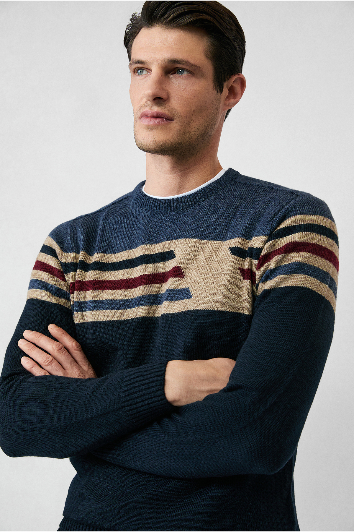 Kiğılı  Bisiklet Yaka Slim Fit Dar Kesim Dikişsiz Desenli Triko Kazak - Görsel 4