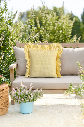 ASDİVA Melma %100 Pamuk Sarı Potikareli Fırfırlı Dekoratif Kırlent Kılıfı 45x...