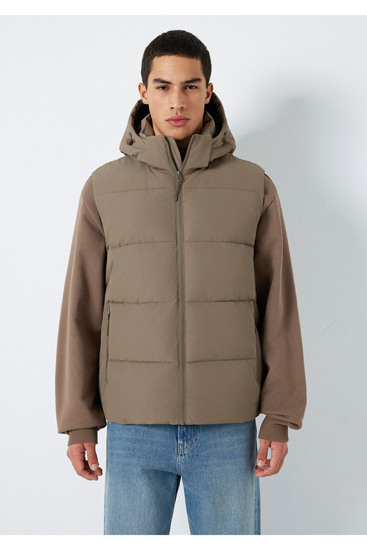 Mavi  Kapüşonlu Kahverengi Şişme Yelek Regular Fit / Normal Kesim 0110744-70376 - Görsel 3