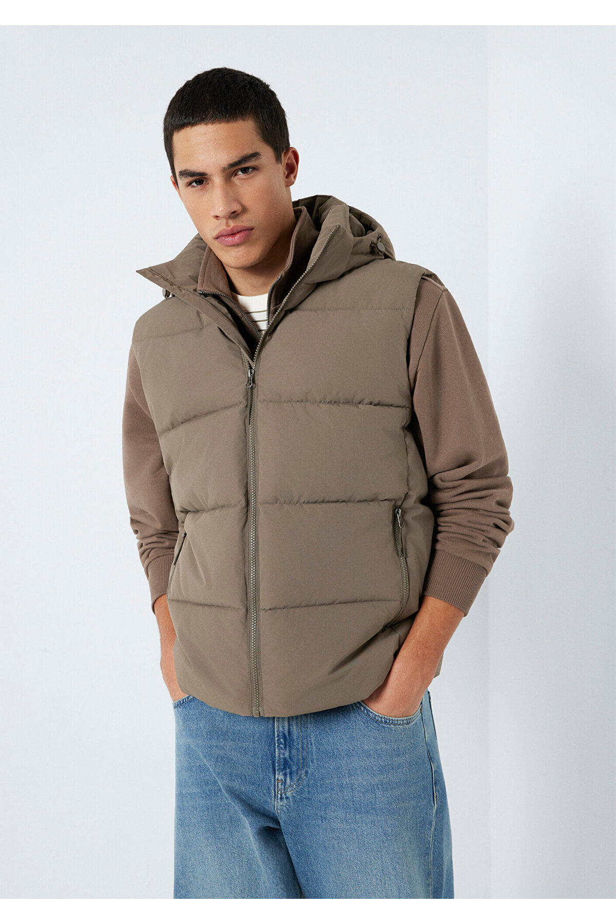 Mavi  Kapüşonlu Kahverengi Şişme Yelek Regular Fit / Normal Kesim 0110744-70376 - Görsel 2