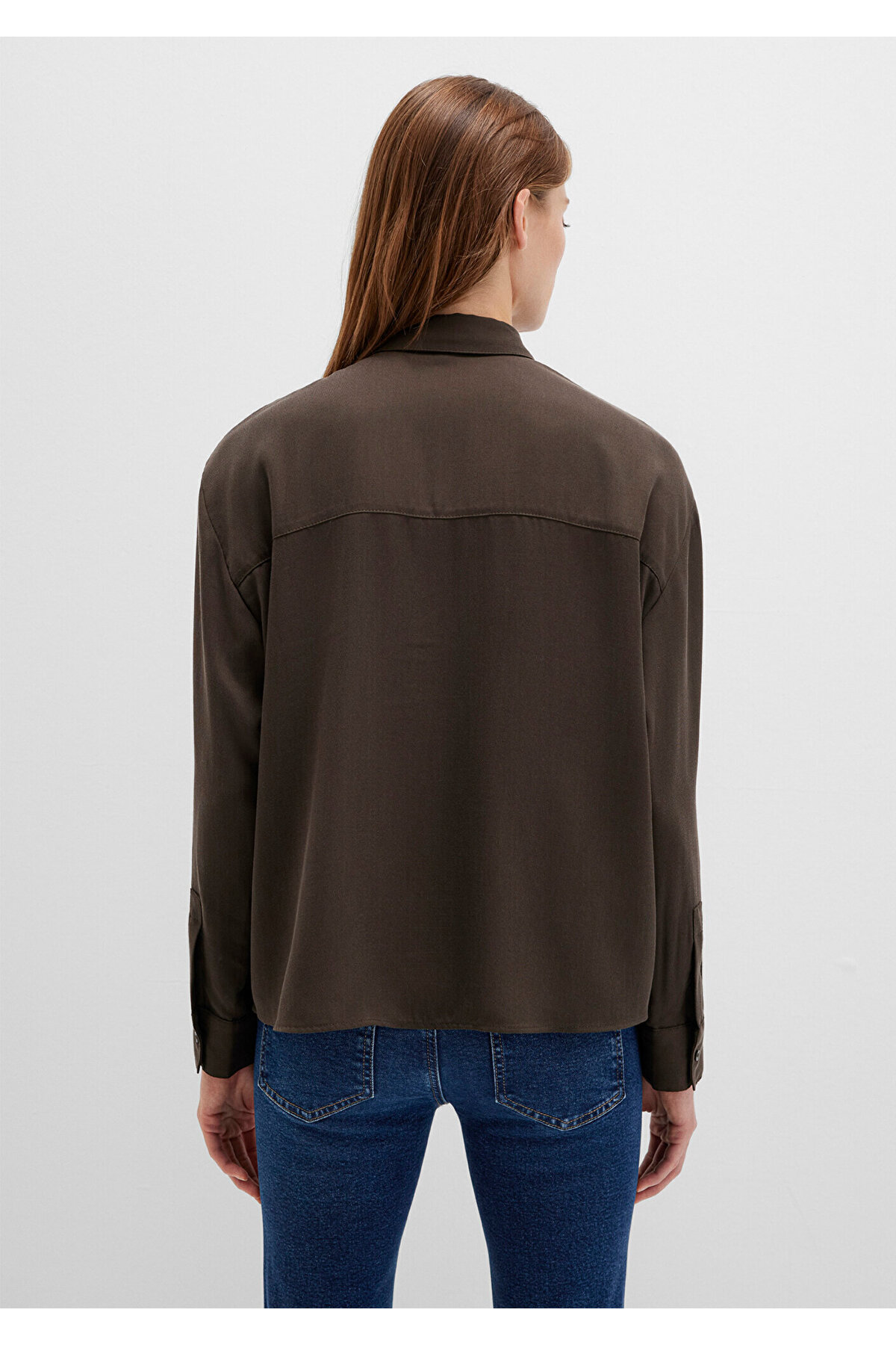 Soft-Premium Kahverengi (TENCEL™) Liyosel Gömlek Oversize / Geniş Kesim 1211354-71540 — قهوه‌ای — تصویر 5 از 7