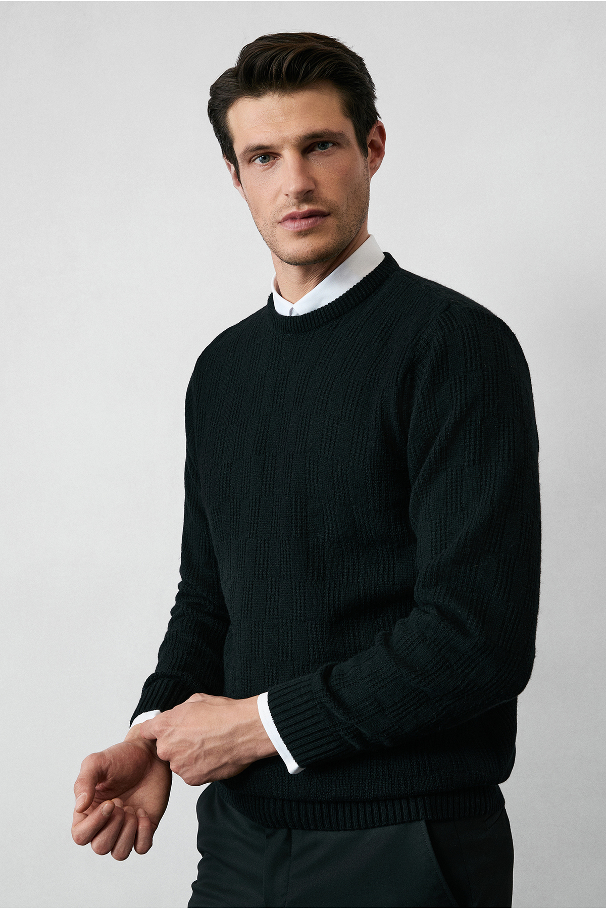 Kiğılı  Bisiklet Yaka Regular Fit Yünlü Desenli Triko Kazak