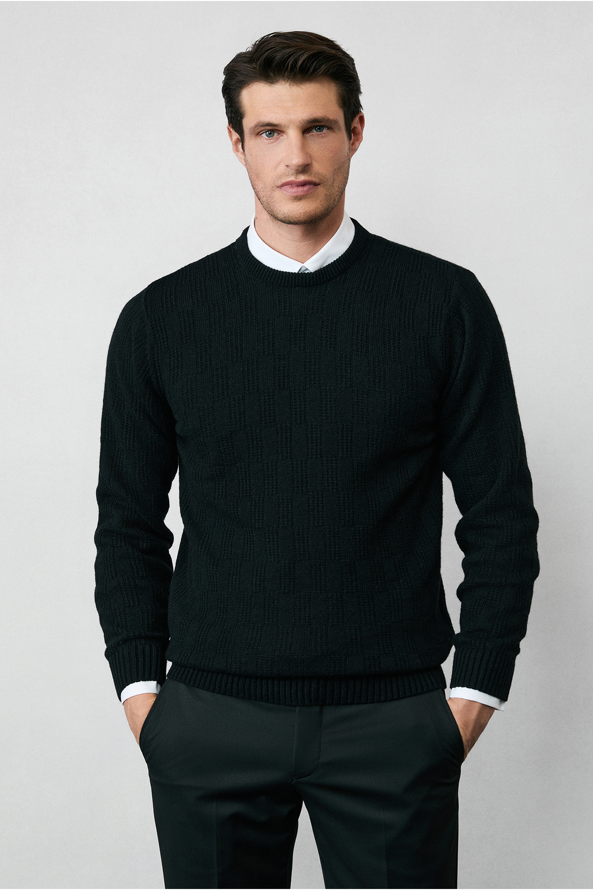 Kiğılı  Bisiklet Yaka Regular Fit Yünlü Desenli Triko Kazak - Görsel 4