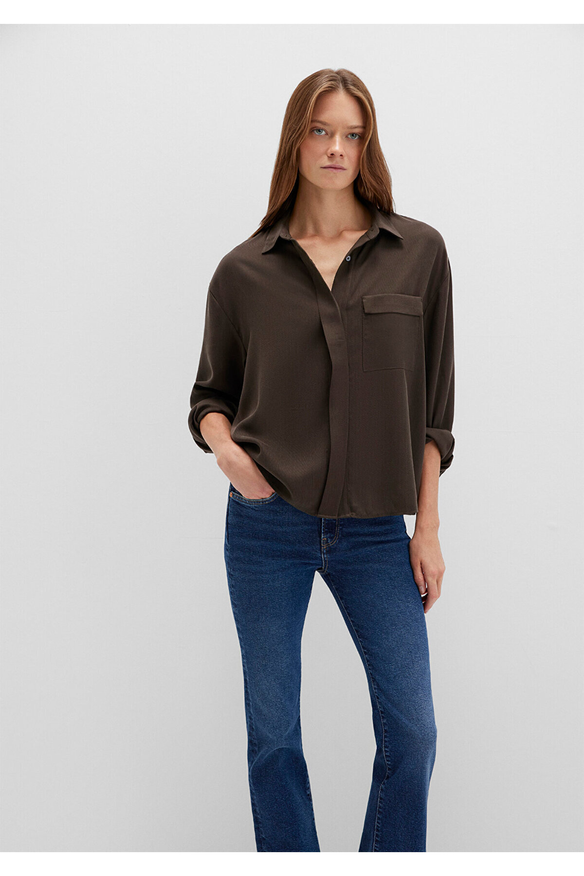 Soft-Premium Kahverengi (TENCEL™) Liyosel Gömlek Oversize / Geniş Kesim 1211354-71540 — قهوه‌ای — تصویر 3 از 7