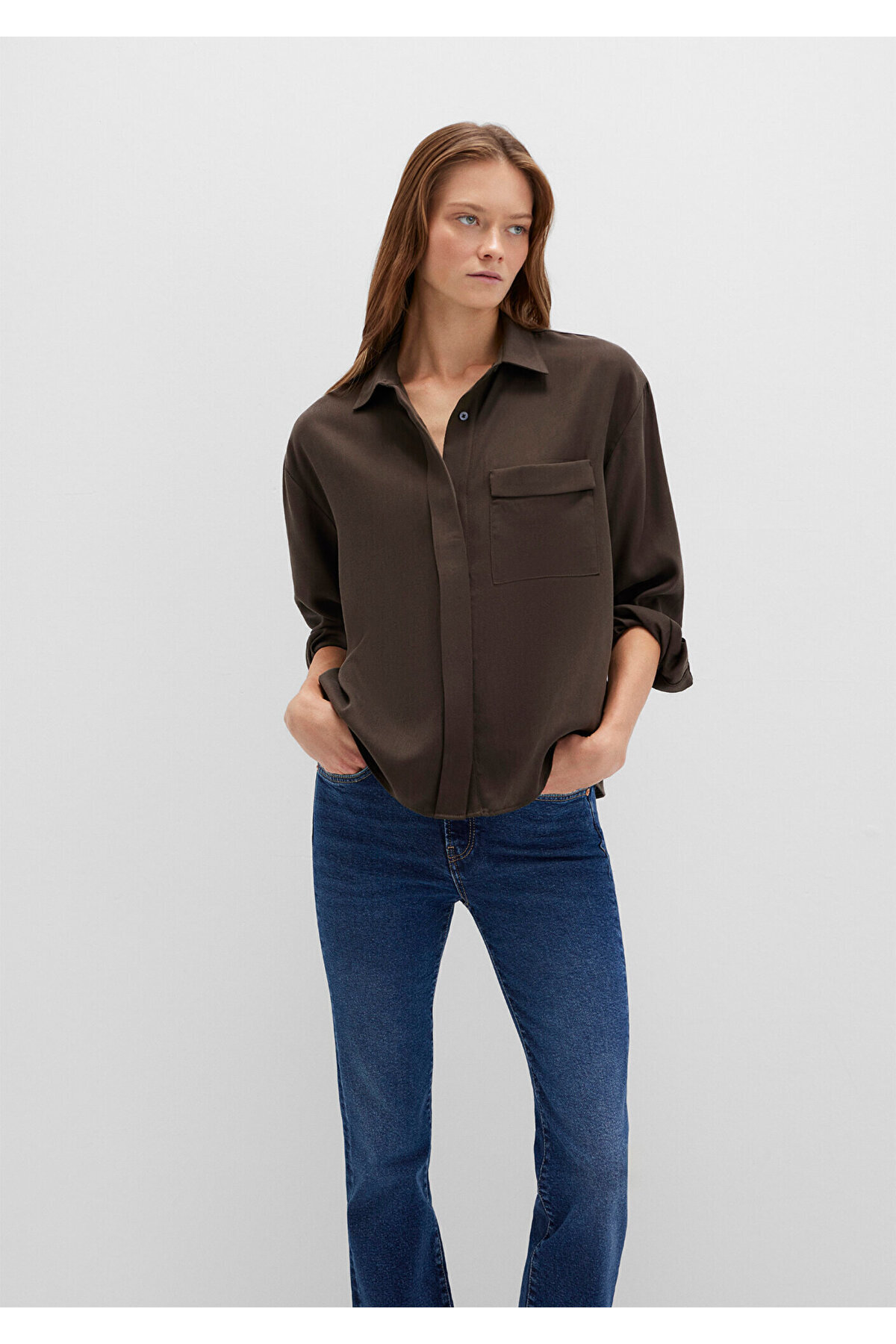 Soft-Premium Kahverengi (TENCEL™) Liyosel Gömlek Oversize / Geniş Kesim 1211354-71540 — قهوه‌ای — تصویر 2 از 7