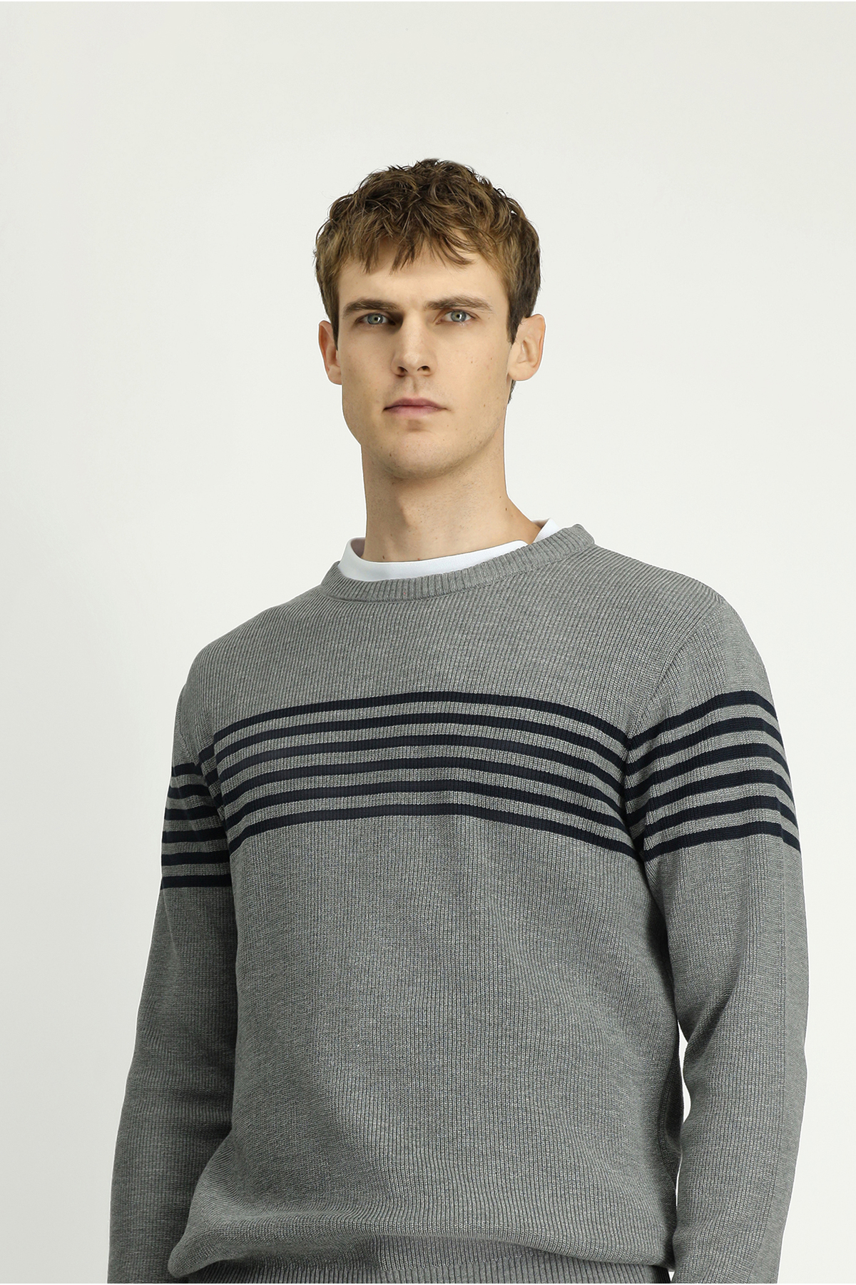 Kiğılı  Bisiklet Yaka Regular Fit Çizgili Triko Kazak - Görsel 3