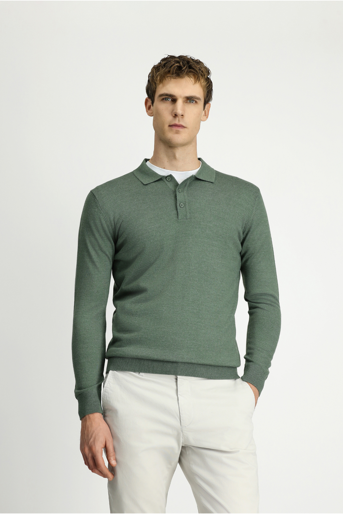 Kiğılı  Polo Yaka Düğmeli Regular Fit Sıcak Tutan Yünlü Triko Kazak