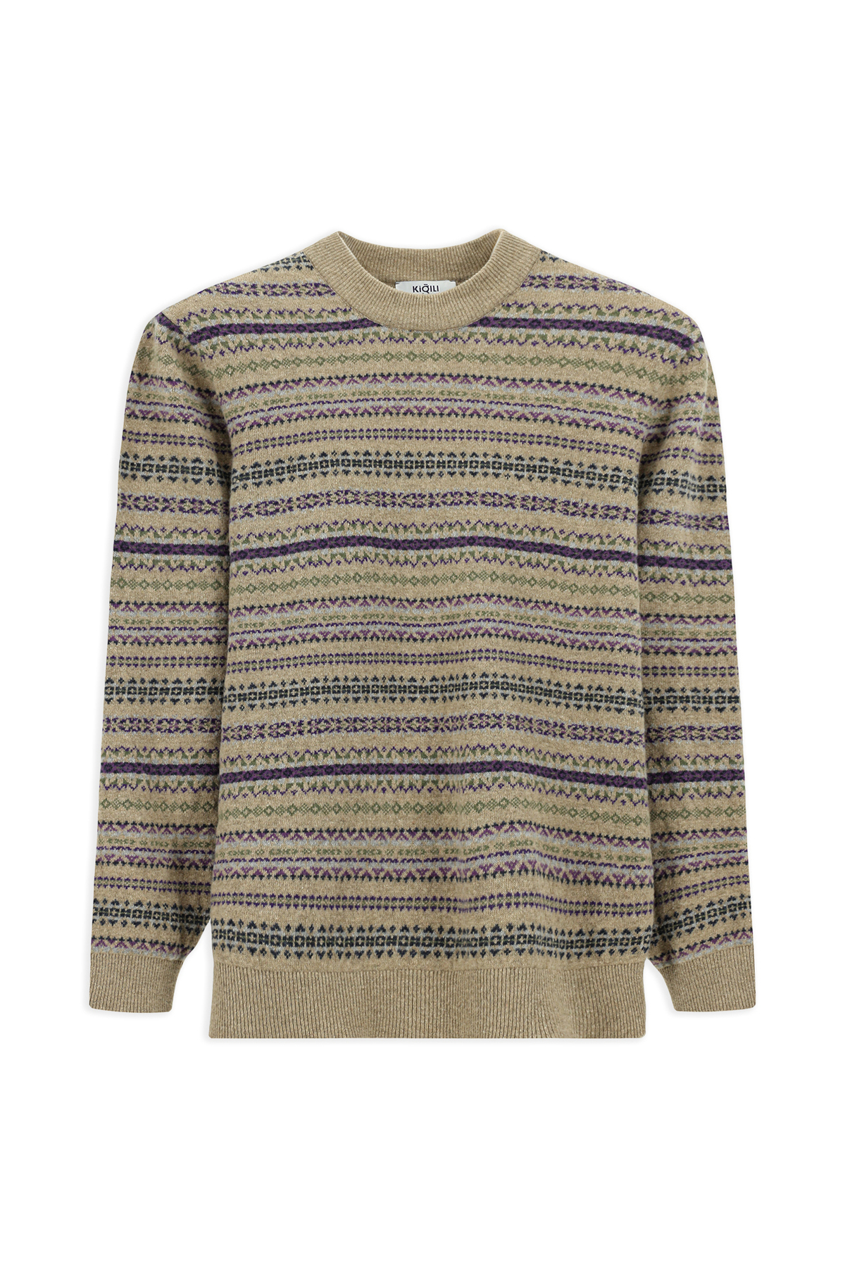 Kiğılı  Bisiklet Yaka Regular Fit Desenli Yünlü Triko Kazak - Görsel 2