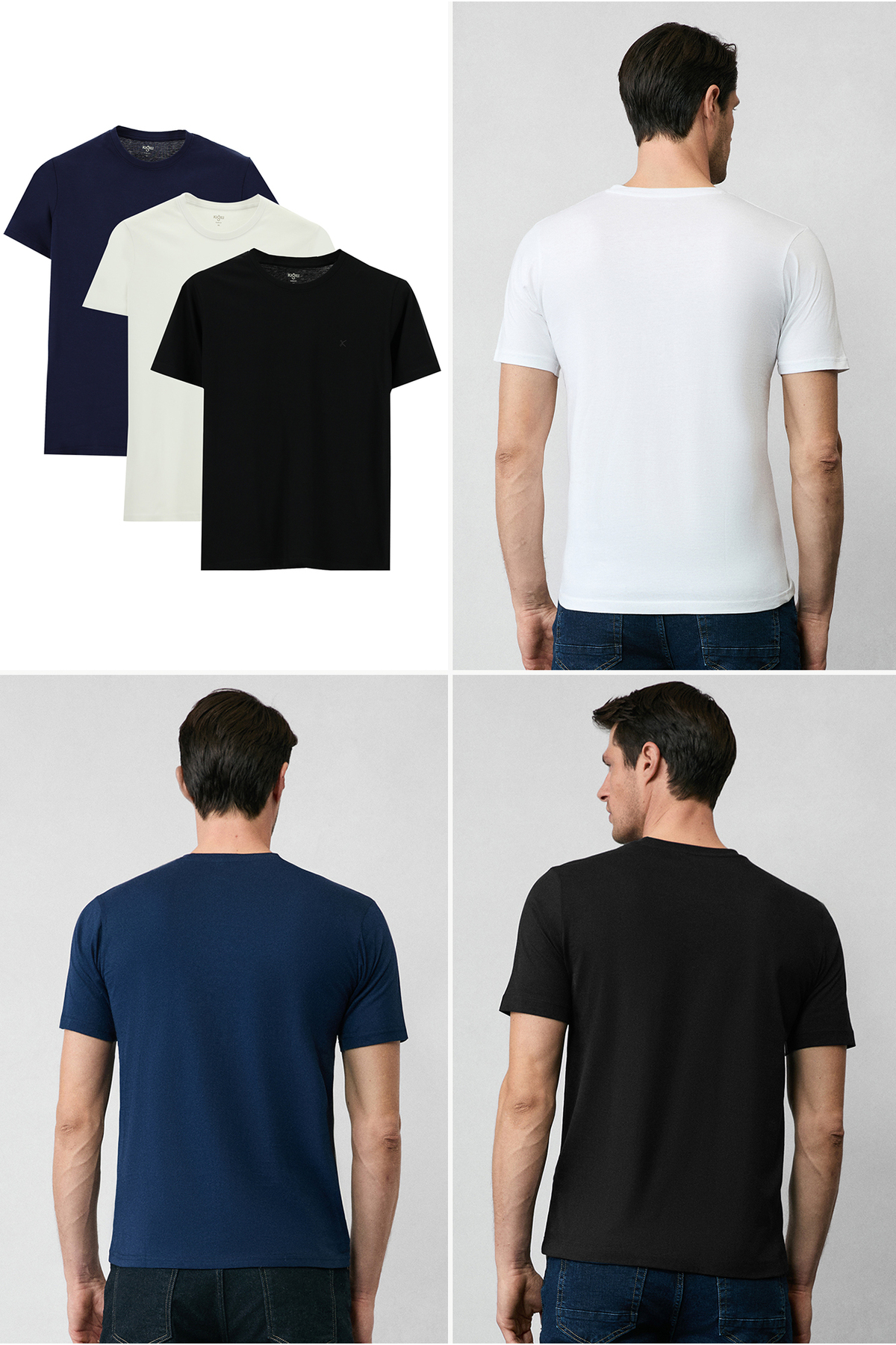 Kiğılı  Bisiklet Yaka Slim Fit Dar Kesim Pamuk 3'lü Paket Tişört Seti - Görsel 5