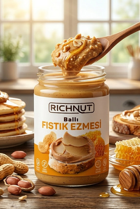 RİCHNUT Ballı Fıstık Ezmesi 300 gr (KATKISIZ, ŞEKERSİZ, DOĞAL)