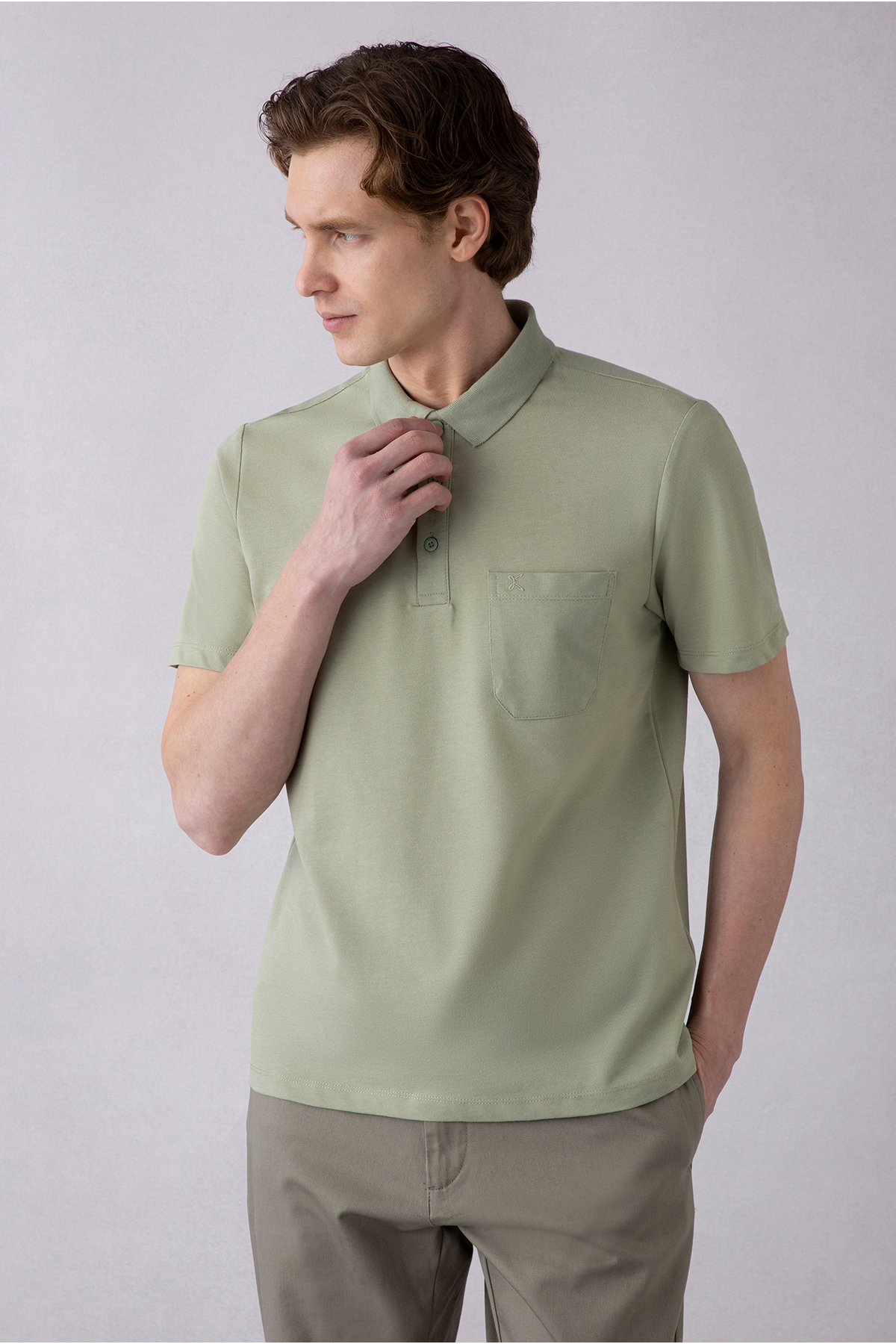 Regular Fit Cotton Embroidered Polo Neck T-Shirt with Pockets