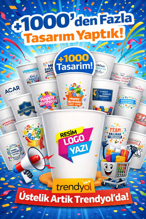 SBStrend Firmaya Kişiye Özel Logo Baskılı Tasarım 500 ADET KALIN GRAMAJ 7 Oz ...