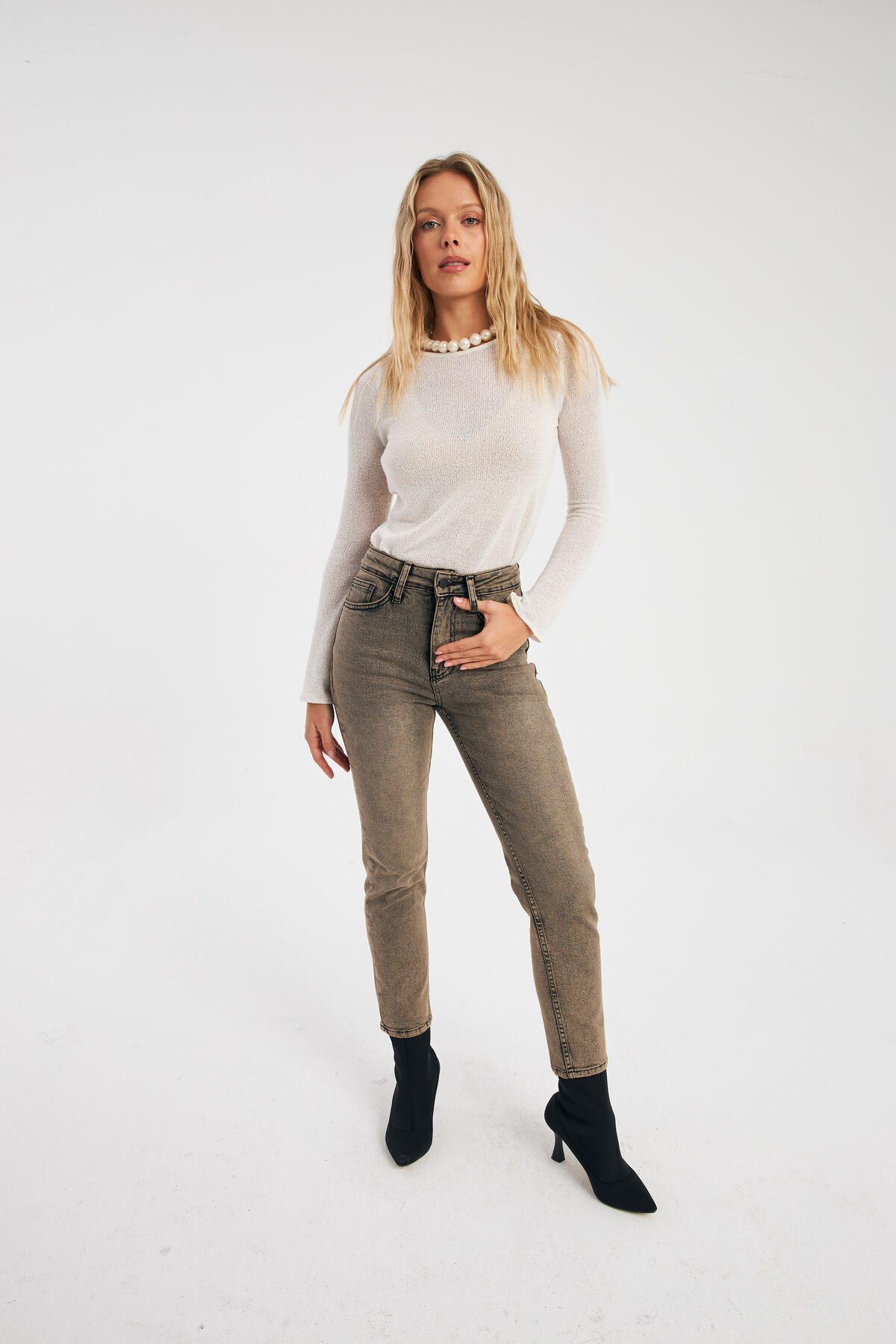 NEW SEASON Kahve Slim Likralı Mom