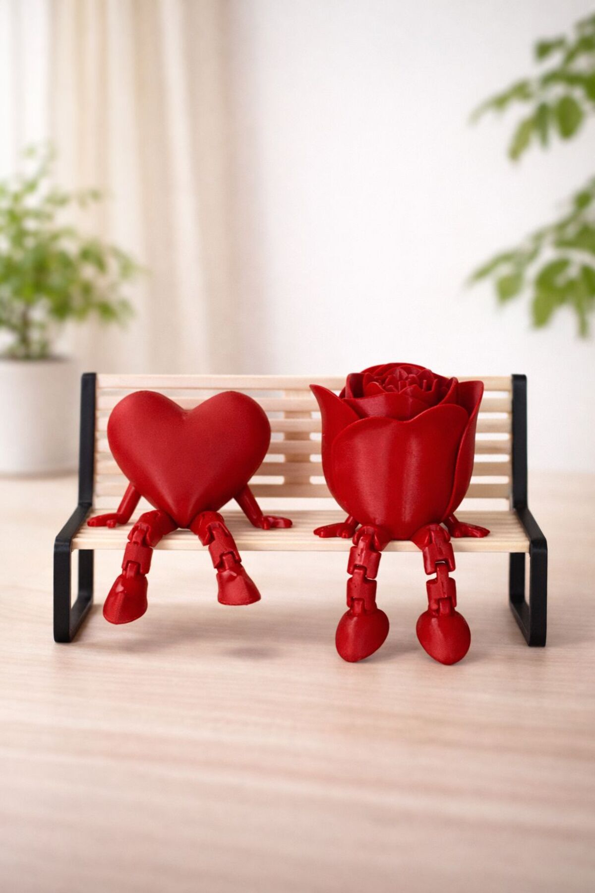 置物 Postmodern design object nextprintX Bankta Oturan Kalp ve Gül Figürü – Masa Üstü Dekoratif