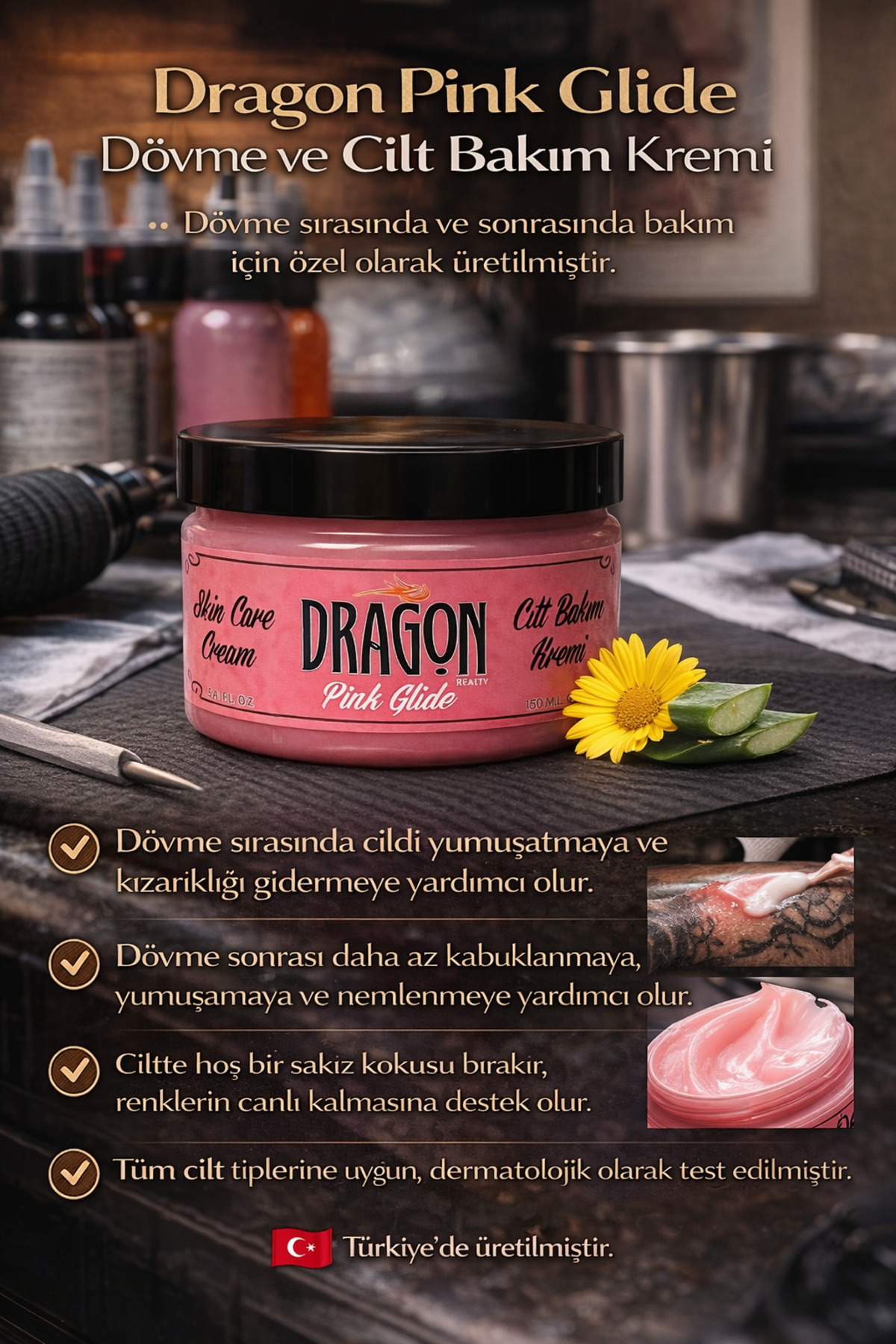 Pink Glide 150ml Dövme ve Cilt Bakım Kremi — drgnpnkgld — تصویر 3 از 3