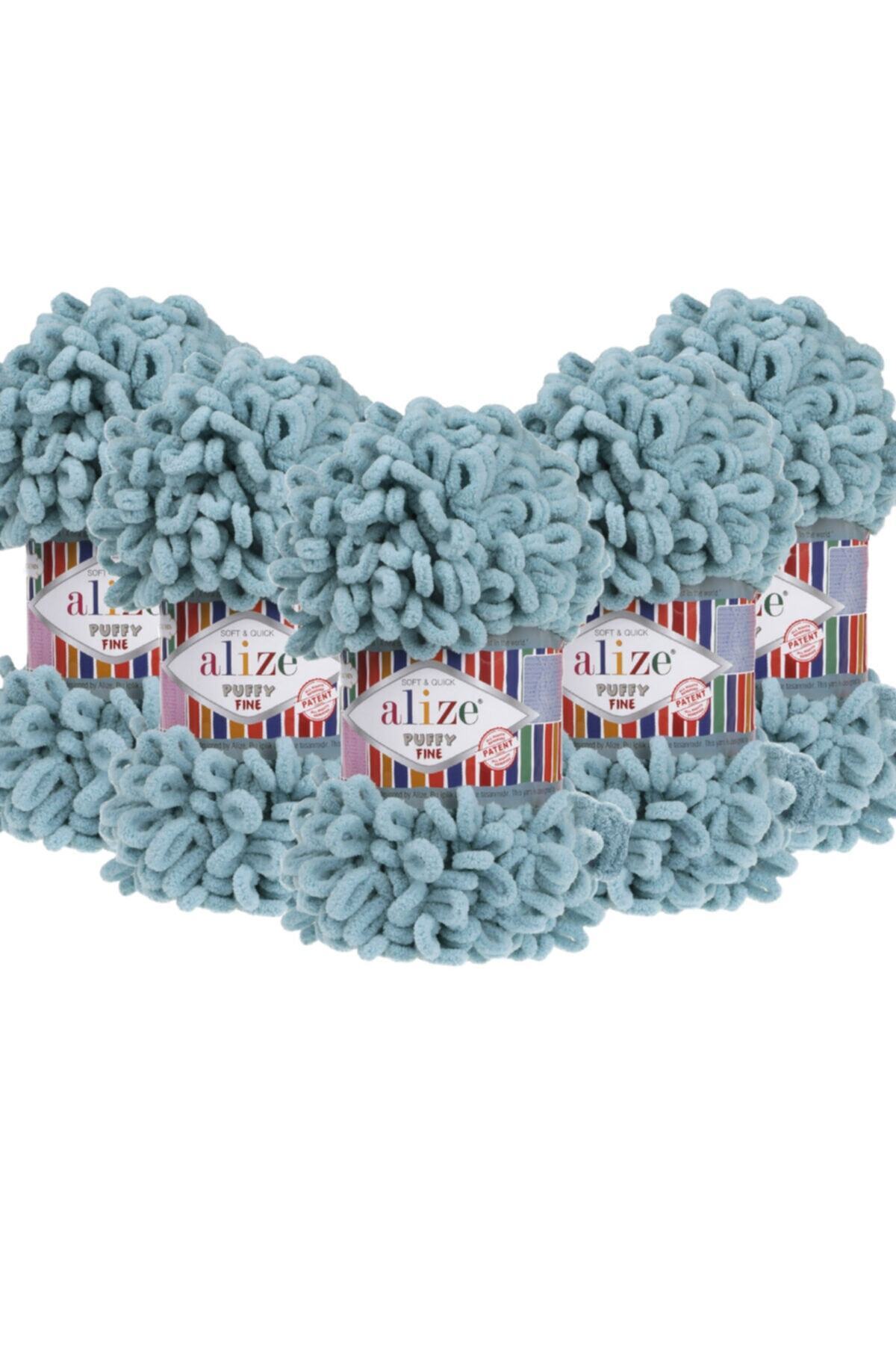 Puffy Fine Hand Knitting Yarn 5-Pack - 414 Azur - 100 Gr. 14.5 Mt. Finger Knitting Yarn