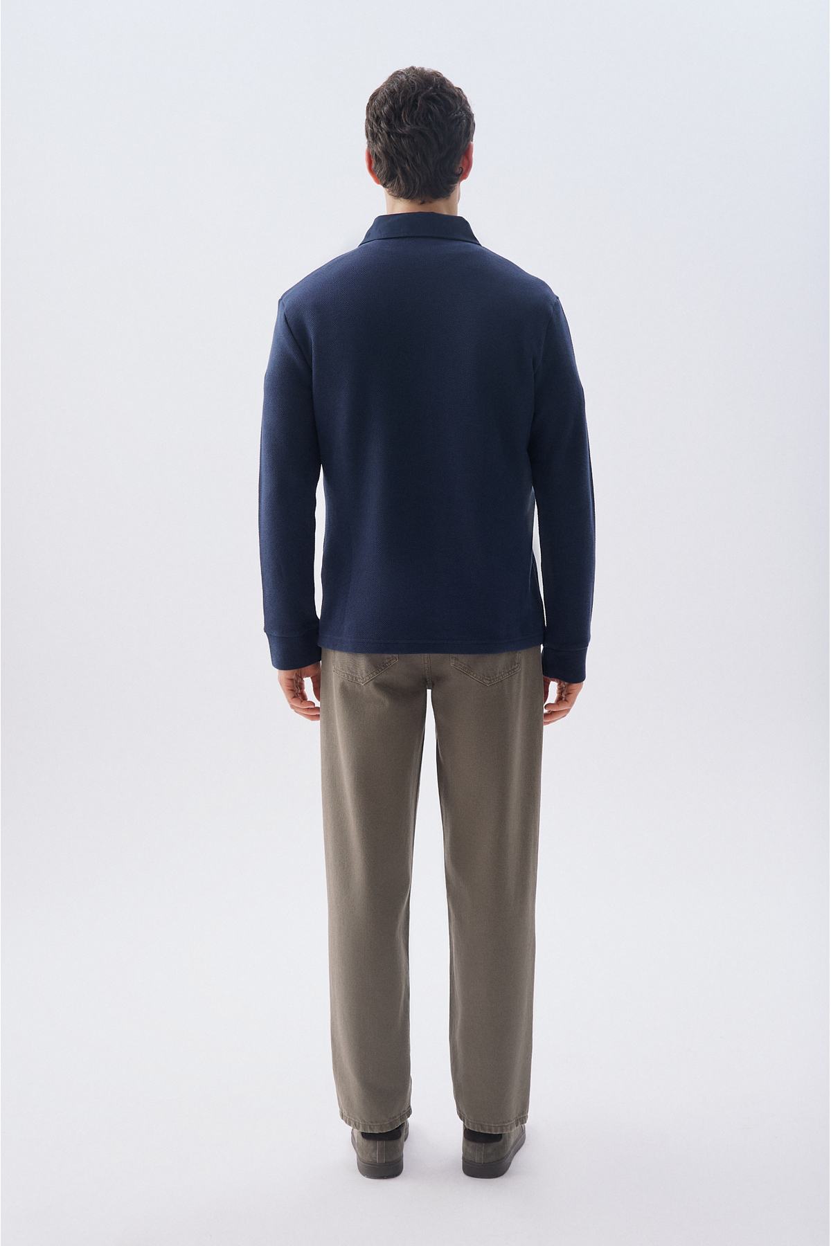 Mudo Erkek Lacivert Tekstürlü Polo Yaka Sweatshirt görsel 2