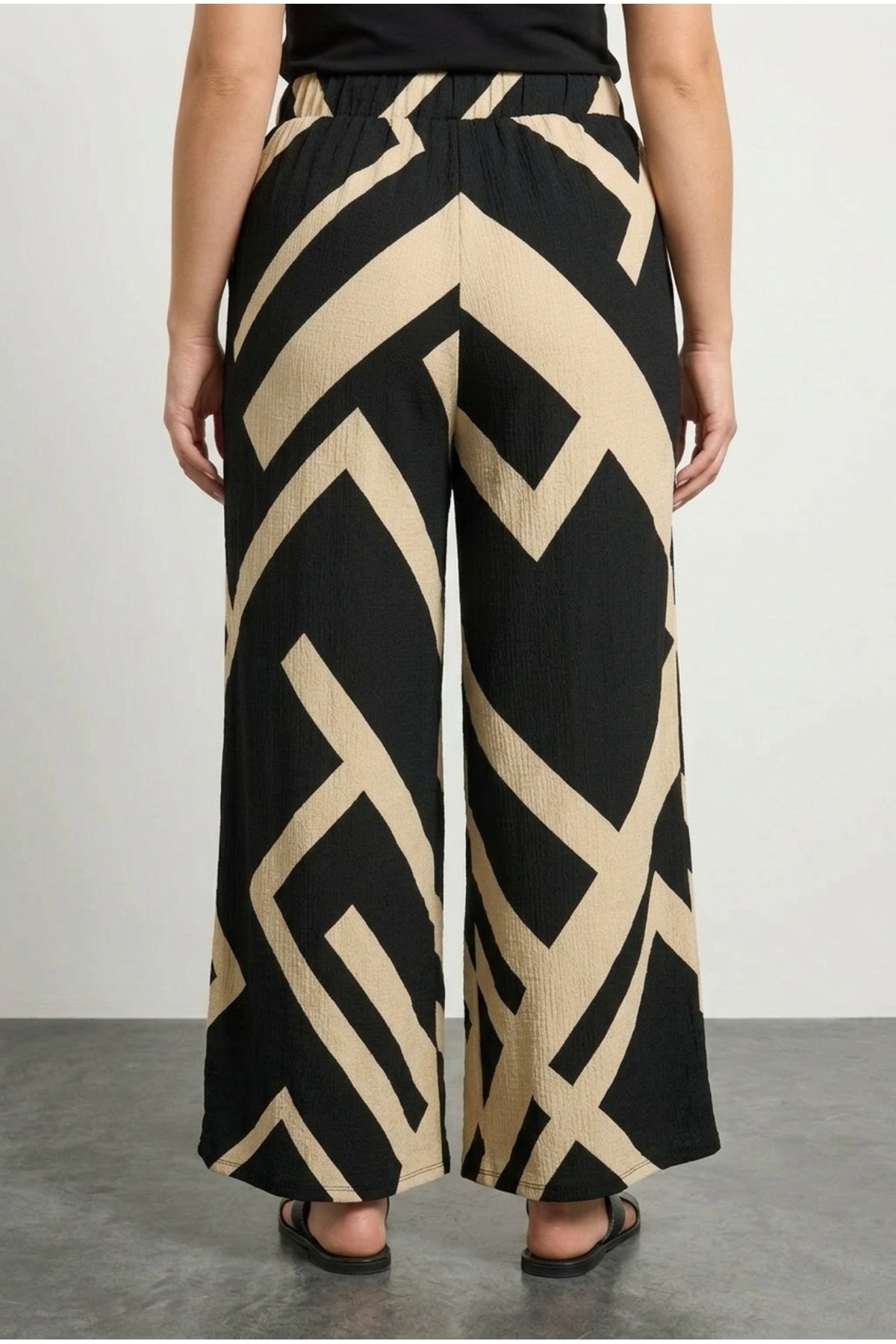 Stil Diva  Büyük Beden Beli Lastikli Bol Paça Cepli Pantolon 310141 - Görsel 4