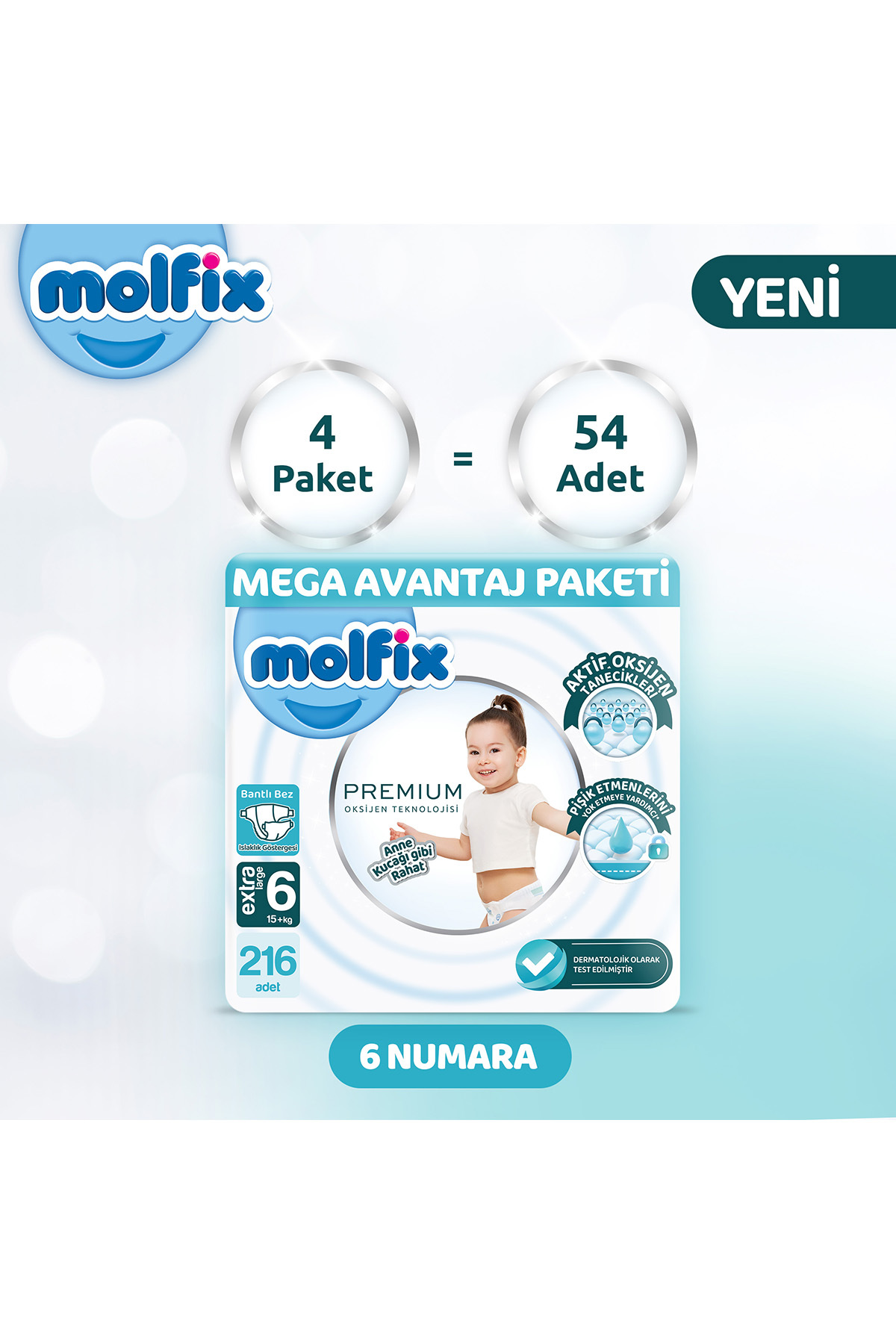 Molfix Premium Mega Avantaj Paketi 6 Beden 216 Adet fotoğrafı 2 (önizleme)