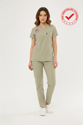 Class Üniforma Bej Sağlık Teknisyen, Tekniker Forması Likralı Scrubs Kadın (Y...