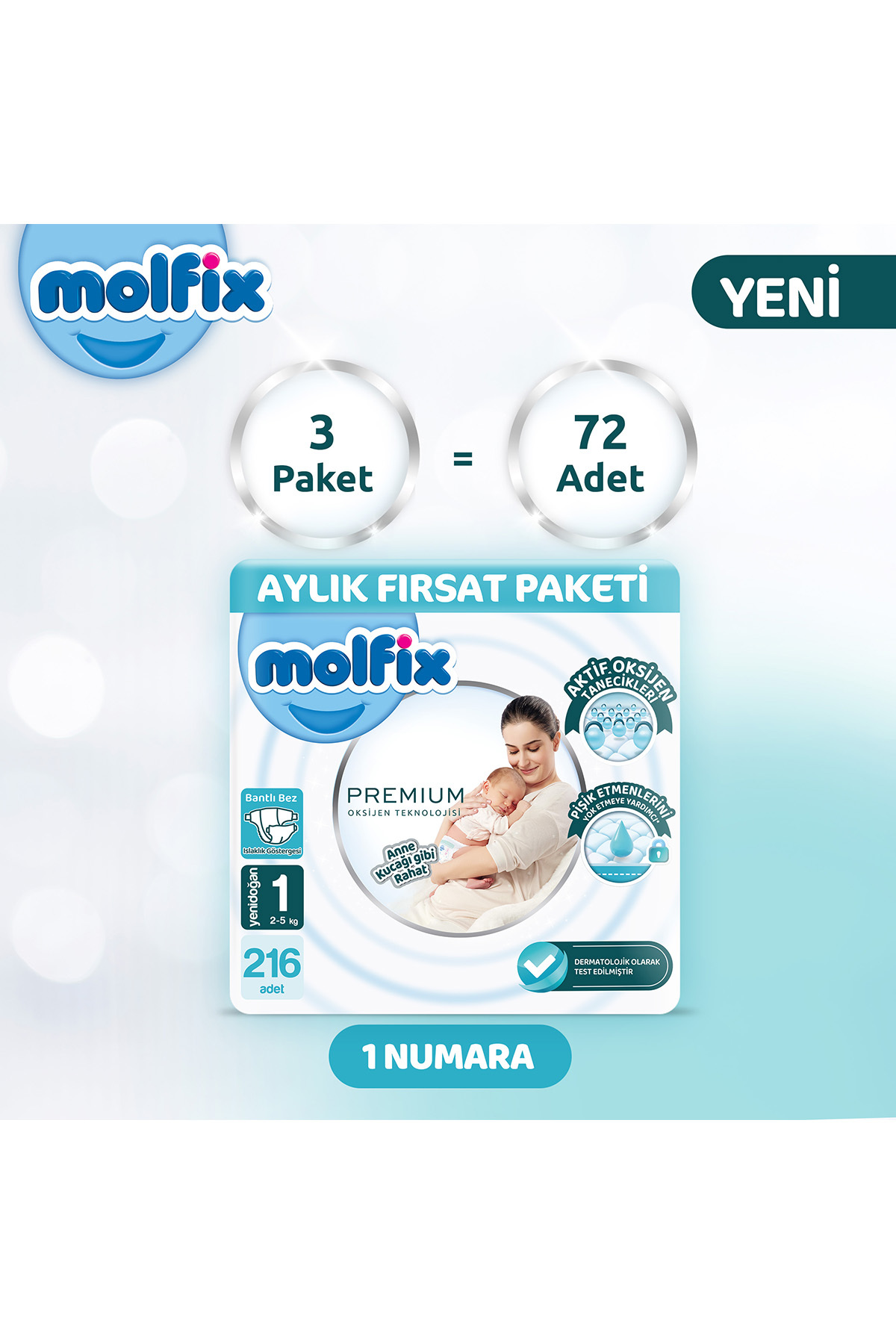 Molfix Premium Aylık Fırsat Paketi 1 Beden 216 Adet fotoğrafı 2 (önizleme)