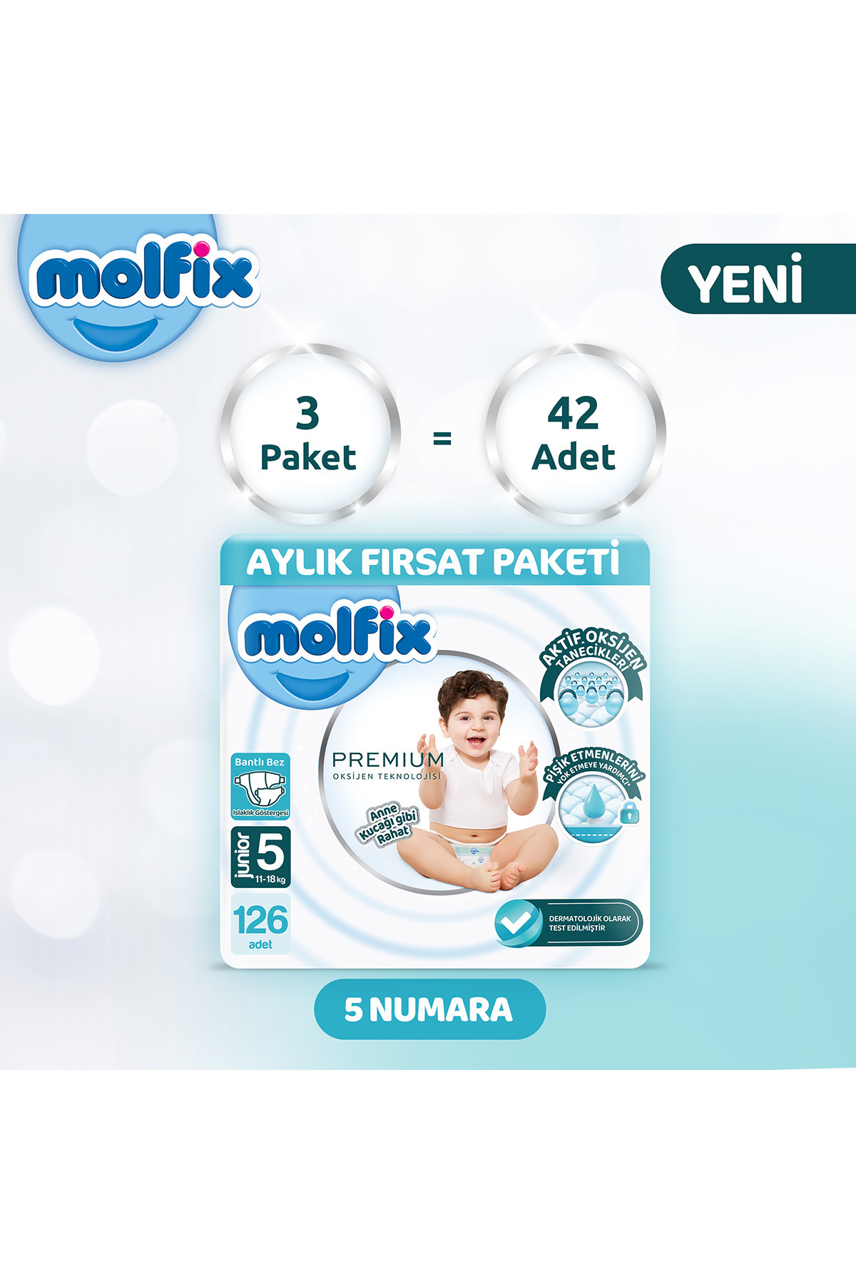 Molfix Premium Aylık Fırsat Paketi 5 Beden 126 Adet fotoğrafı 2 (önizleme)