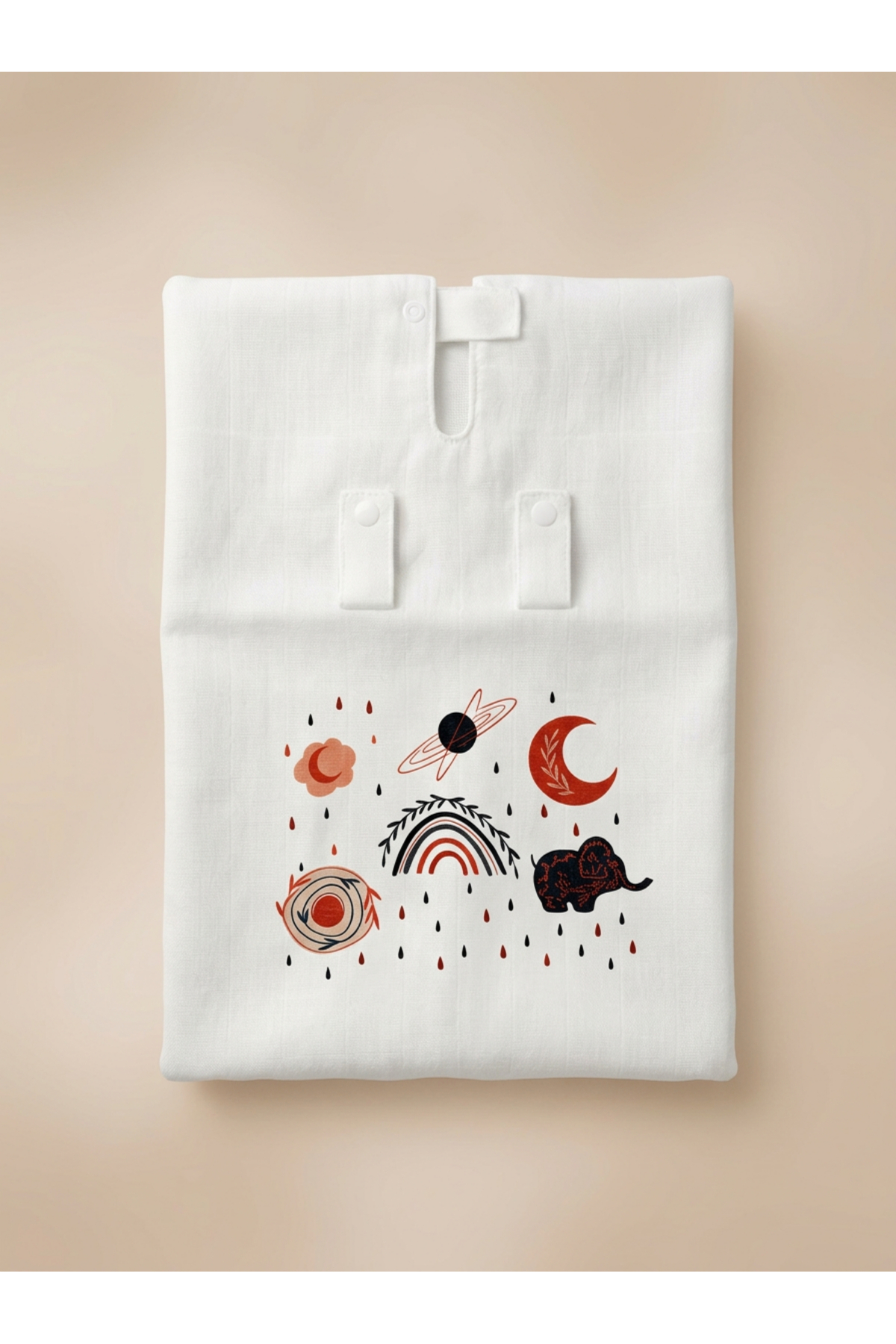 bebeqon %100 Müslin Bebek Puset Örtüsü Bohem Desenli Beyaz 70x110 cm fotoğrafı 5 (önizleme)