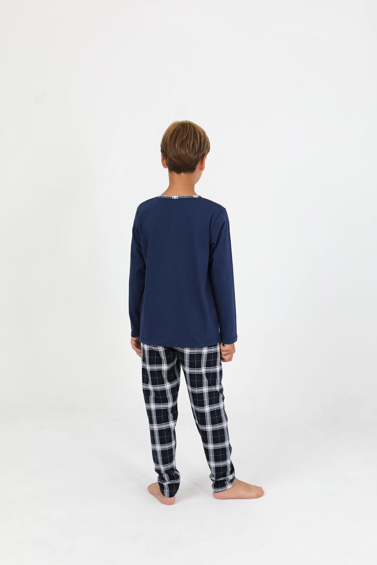 vitmo Erkek Çocuk Uzun Kollu %100 Pamuklu Düğme Detaylı Pijama Takımı Everest fotoğrafı 5 (önizleme)