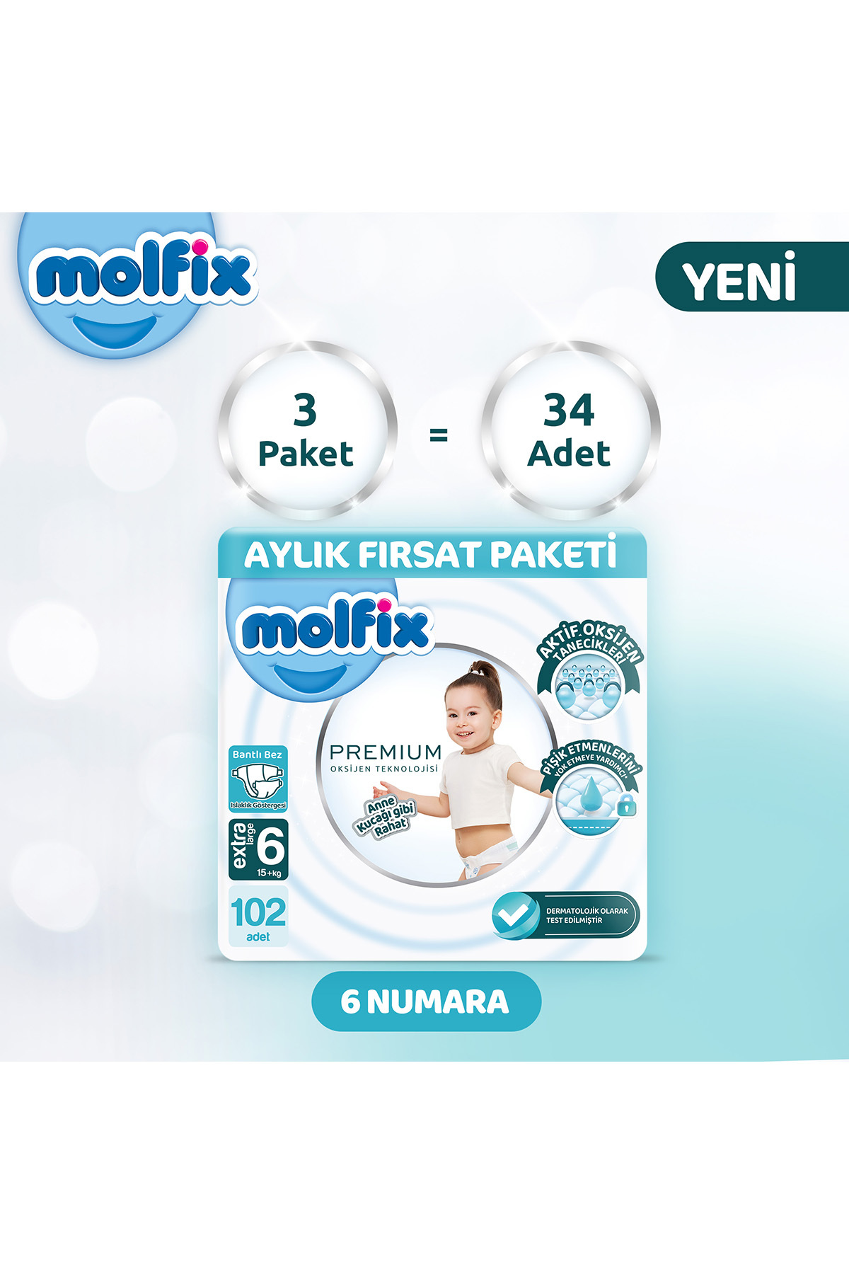 Molfix Premium Aylık Fırsat Paketi 6 Beden 102 Adet fotoğrafı 2 (önizleme)