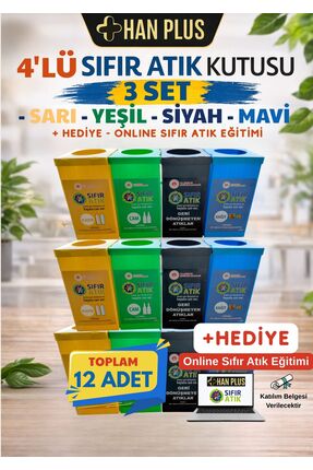 HAN PLUS Geri Dönüşüm Kutusu Seti 12 Adet (3 Takım) Sıfır Atık Kutusu + Ücret...