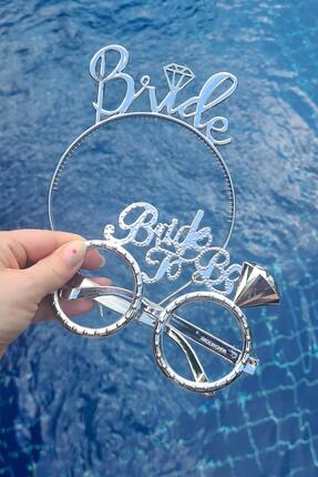PEKSHOP Bride Taç ve Gözlük Seti Bride To Be Taç Gözlük Plastik Set GÜMÜŞ
