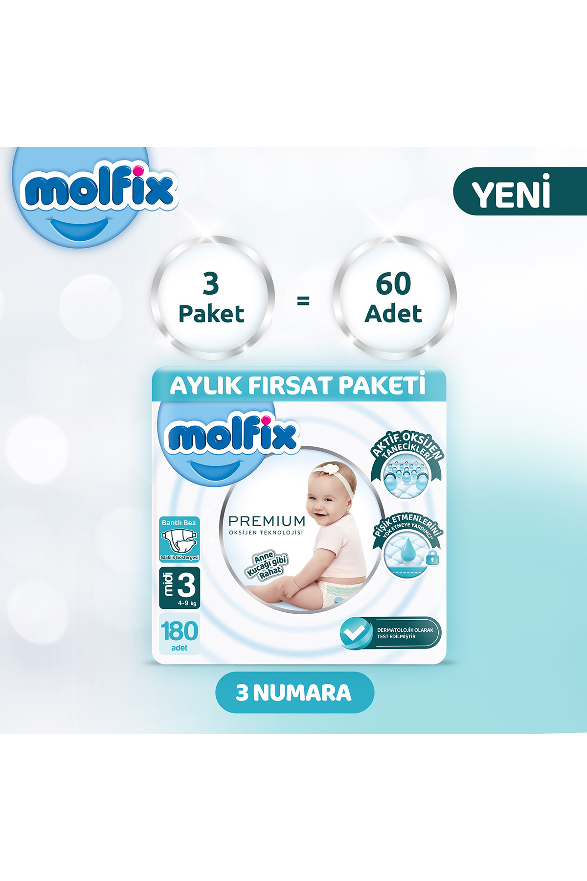 Molfix Premium Aylık Fırsat Paketi 3 Beden 180 Adet fotoğrafı 2 (önizleme)