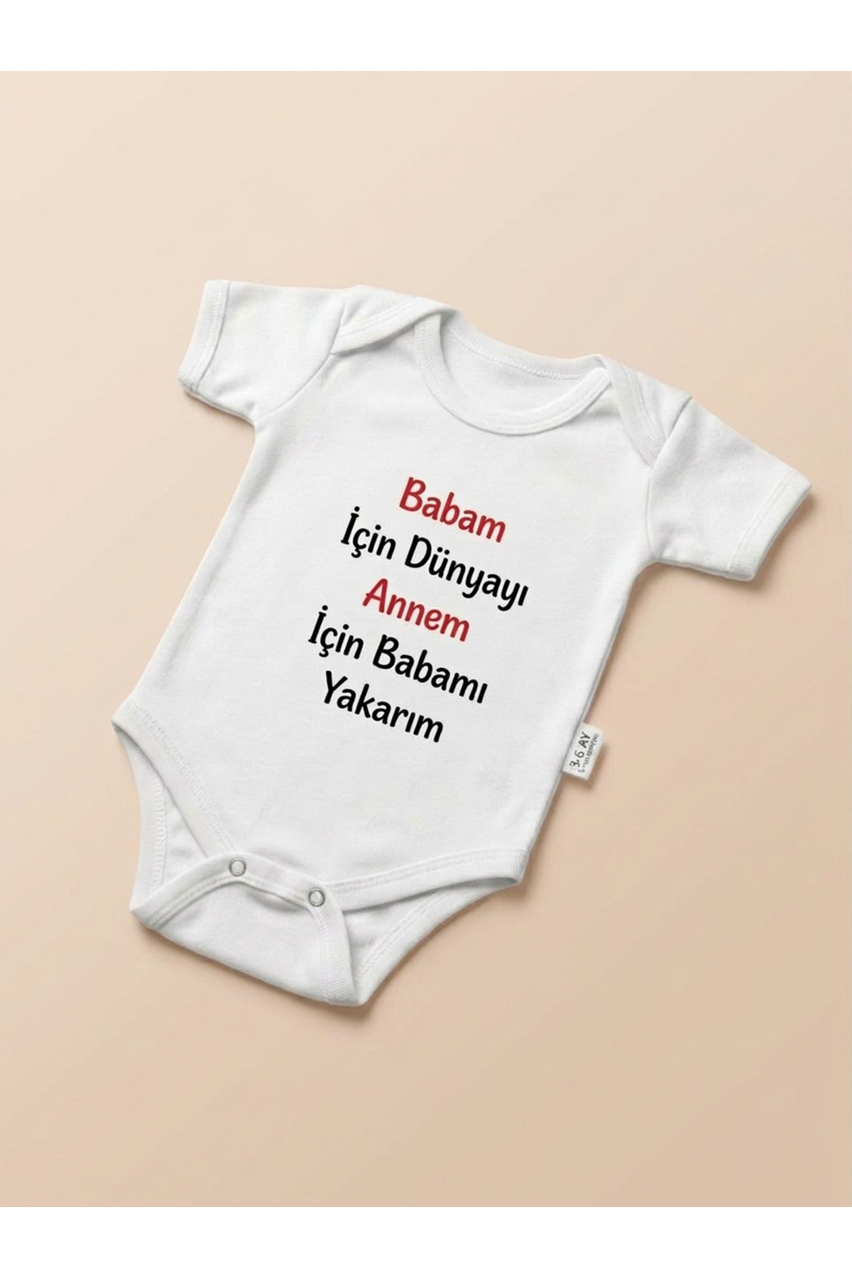 bebeqon ''Babam İçin Dünyayı Annem Için Babamı Yakarım'' Yazılı Yazılı Bebek Zıbını Beyaz Body fotoğrafı 5 (önizleme)