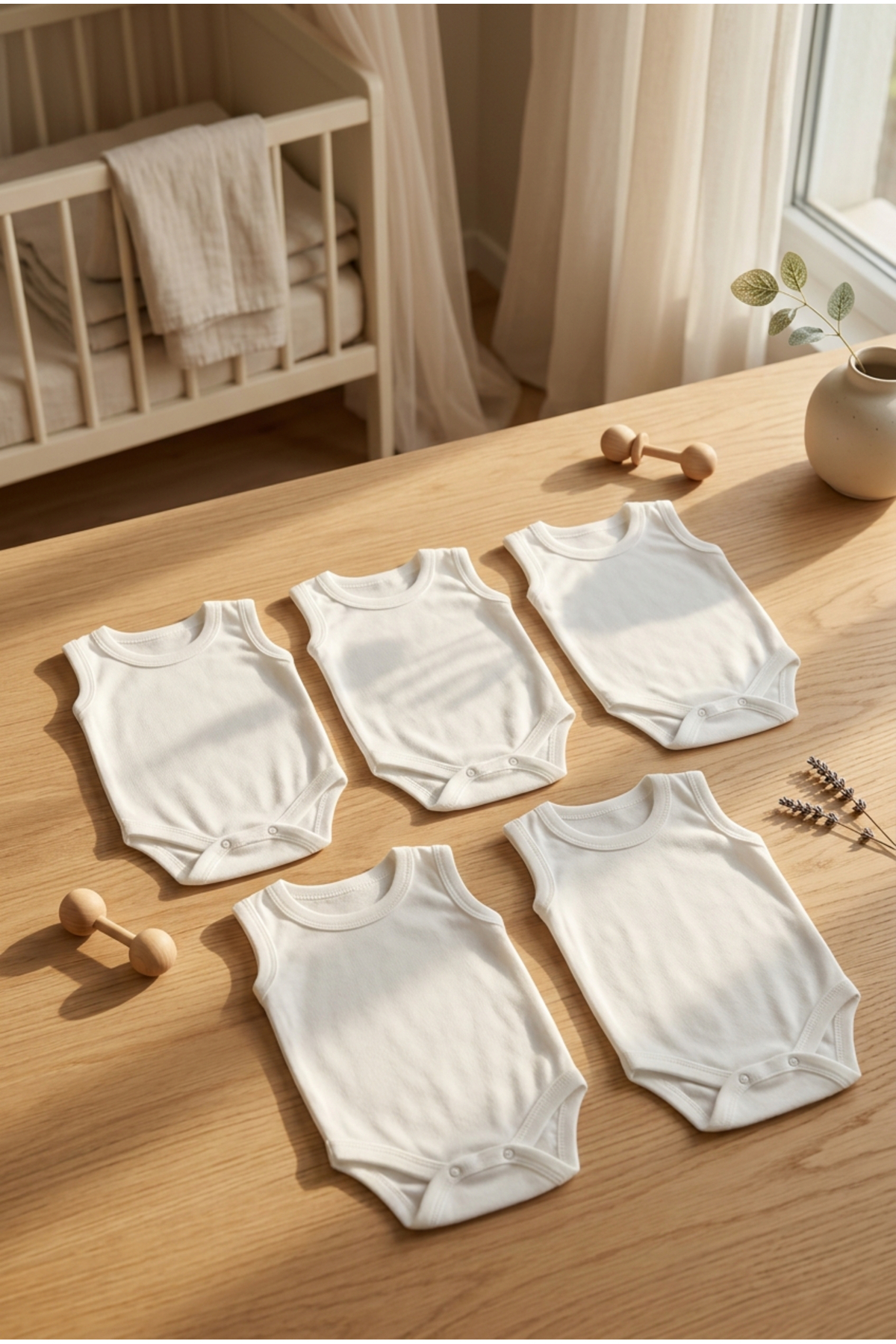 bebeqon %100 Pamuk Kolsuz Bebek Body 5’li Set Beyaz Çıtçıtlı Zıbın fotoğrafı 5 (önizleme)