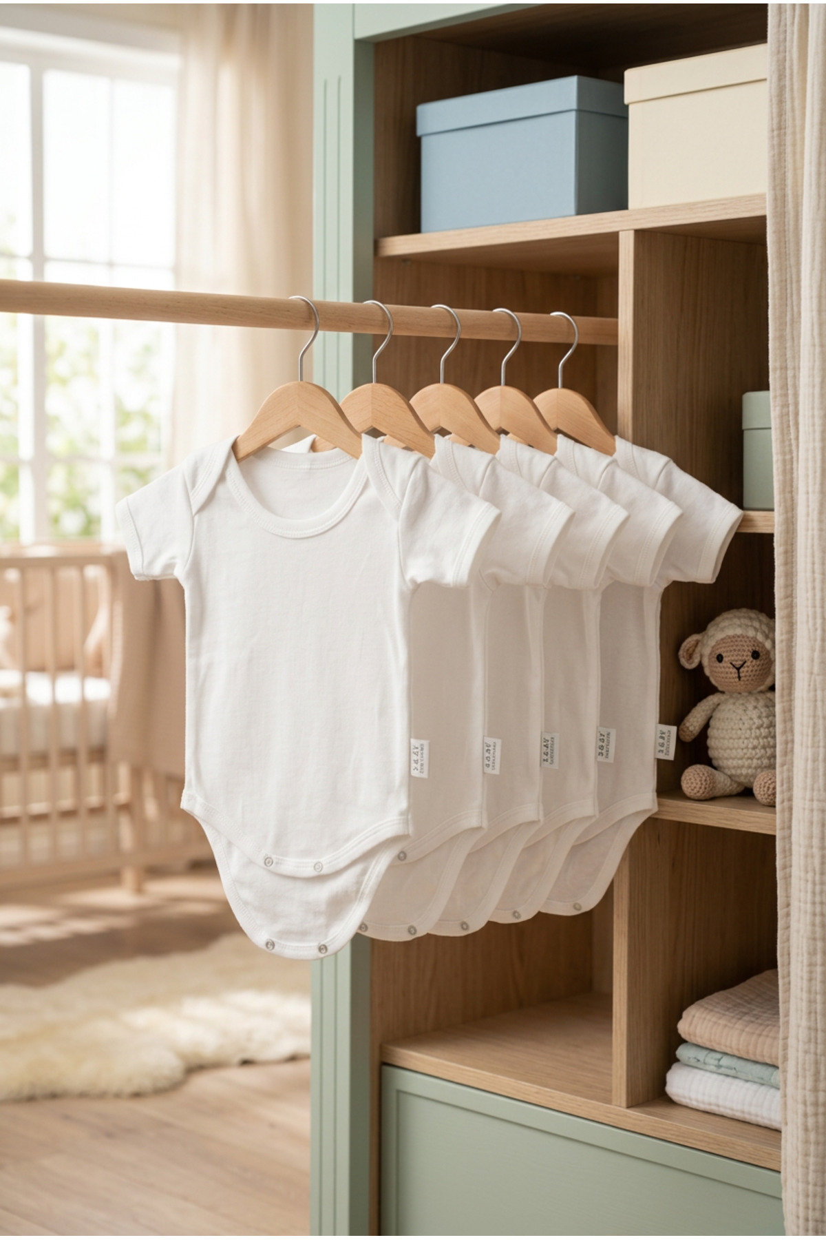 bebeqon Beyaz Kısa Kol Bebek Zıbın 5’li Paket Bisiklet Yaka Unisex Body Seti %100 Pamuk fotoğrafı 5 (önizleme)