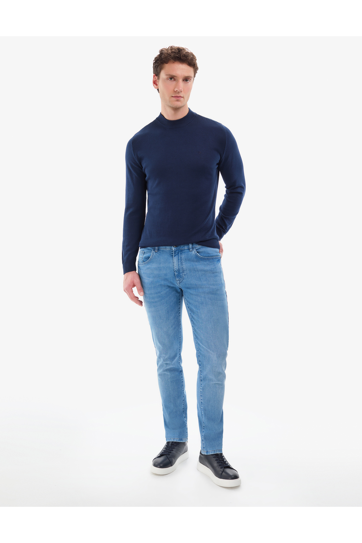 Pierre Cardin  Açık Lacivert Slim Fit Çeyrek Yaka Basic Triko Kazak 50314188-VR059 - Görsel 5