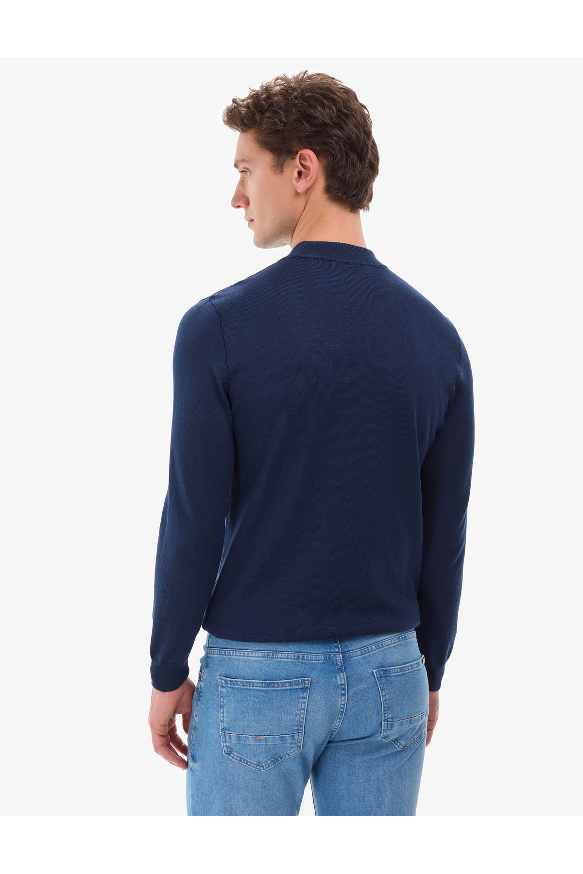 Pierre Cardin  Açık Lacivert Slim Fit Çeyrek Yaka Basic Triko Kazak 50314188-VR059 - Görsel 6