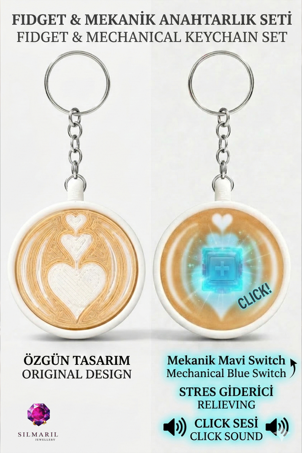 Kahve Latte Click Anahtarlık – Blue Switch Fidget Stres Anahtarlık | Sevimli Hediyelik & Çanta Süsü — Silmaril Store — Anahtarlık (2)