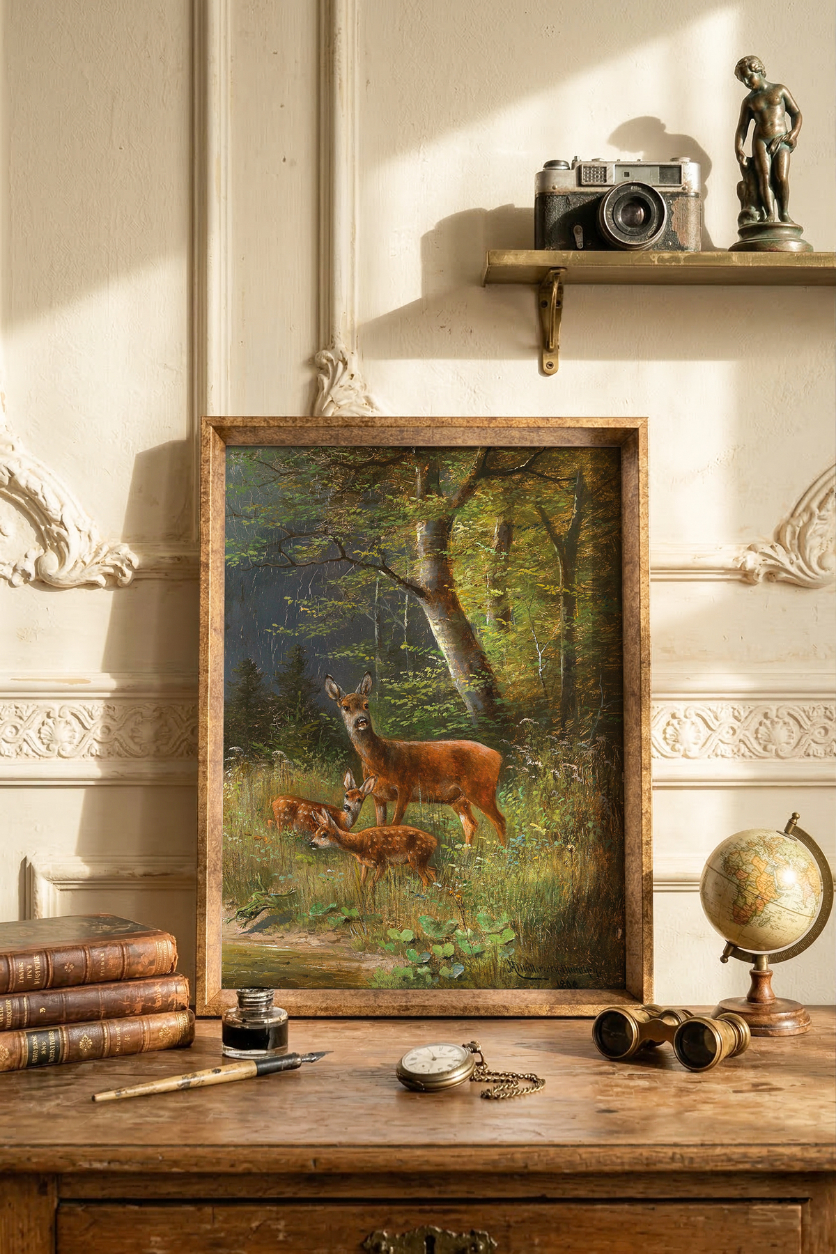 Red Deer Family - Vintage Patterned Frame