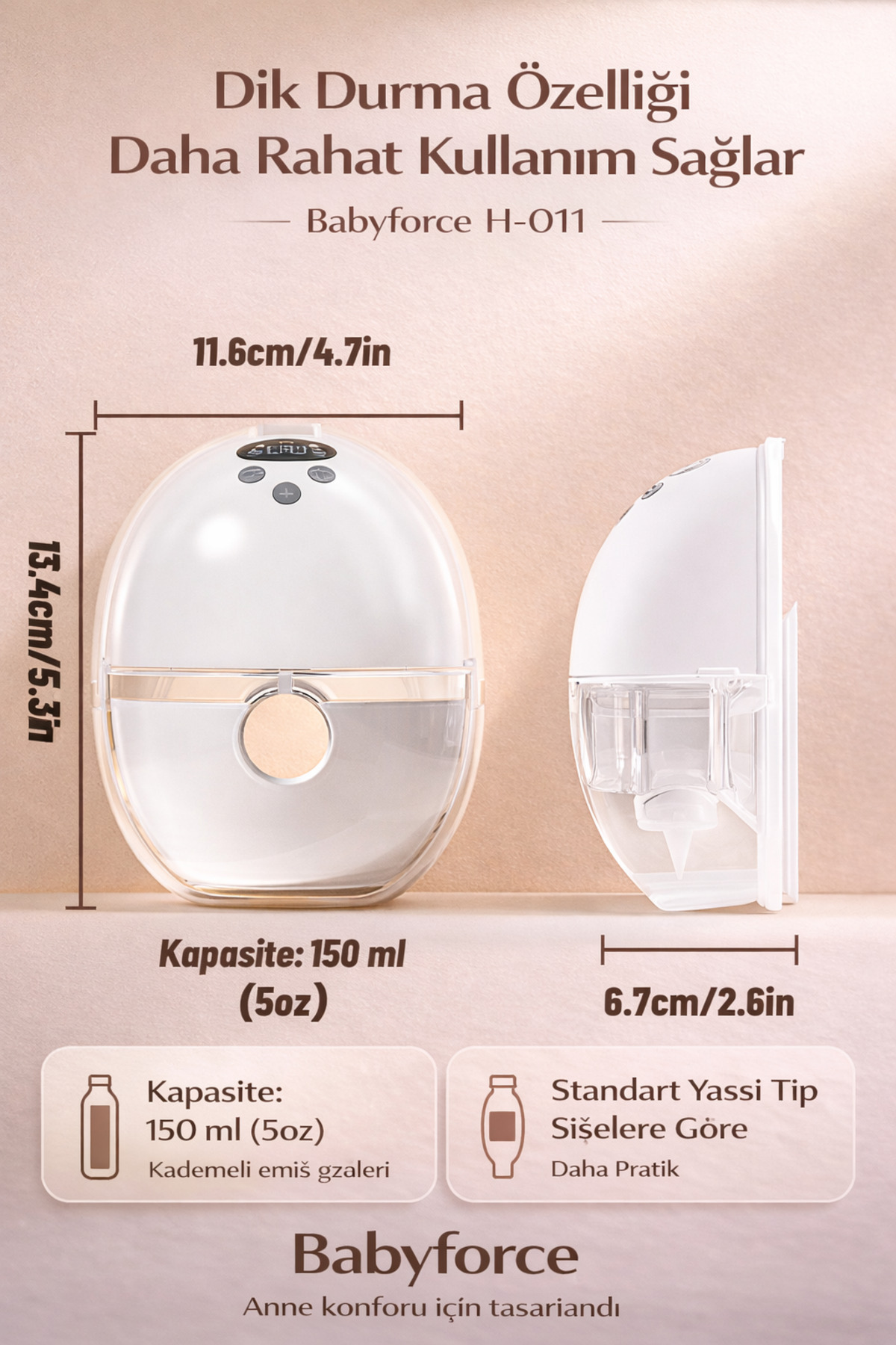 Baby Force H-011 Giyilebilir Göğüs Pompası Tekli | Kablosuz, Sessiz ve Taşınabilir Süt Sağma Makinesi fotoğrafı 7 (önizleme)