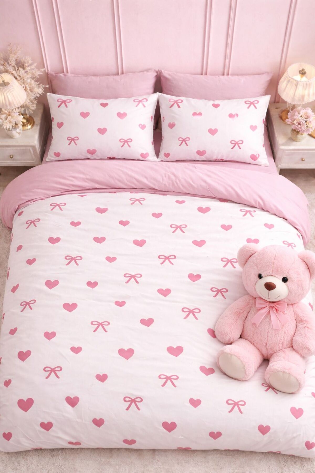 Lastikli (Pembe)Çarşaflı Tek Kişilik Nevresim Takımı SWEETHEARTMODELSZ8889221