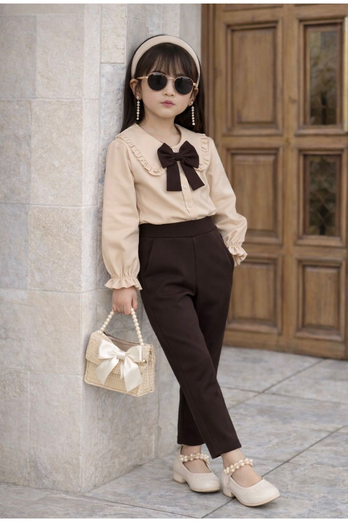 KOKOŞ BEBEK Kız Çocuk Klasik Şık Askılı Pantolon Gömlek Takımı – 2/10 Yaş – 31637 (KIZ) fotoğrafı 3 (önizleme)