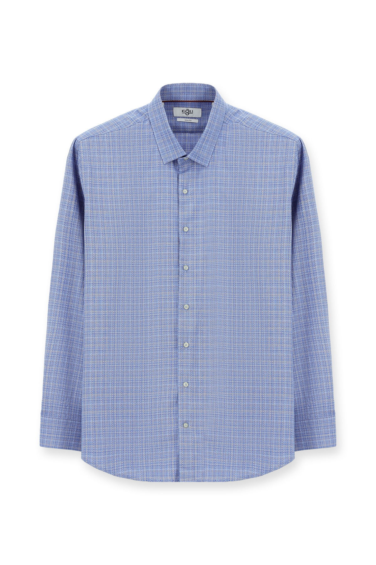 Kiğılı  Uzun Kol Slim Fit Dar Kesim Klasik Desenli Pamuk Gömlek